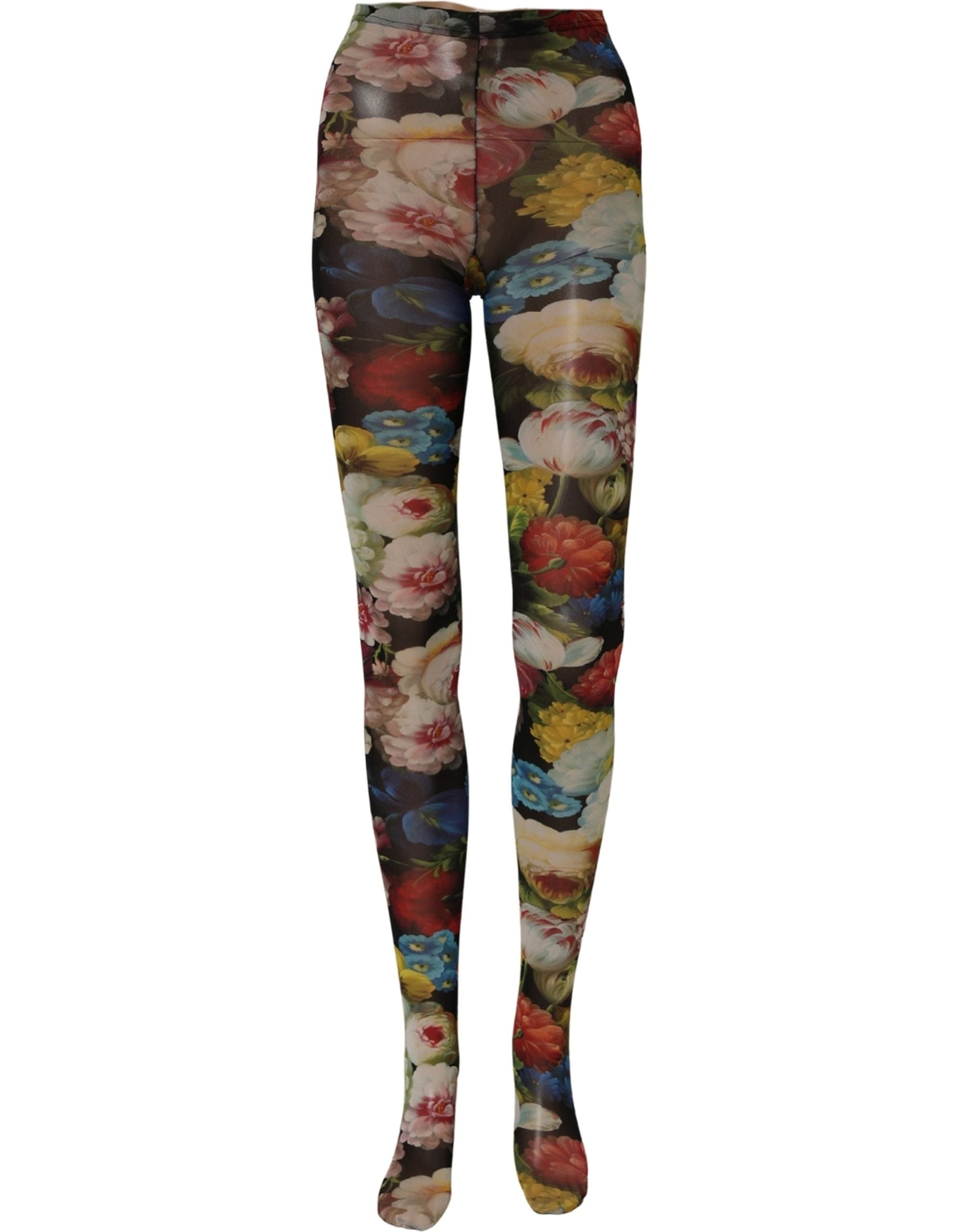 Dolce & Gabbana Black Floral Print Tights Sheer Stockings Socks Dolce & Gabbana