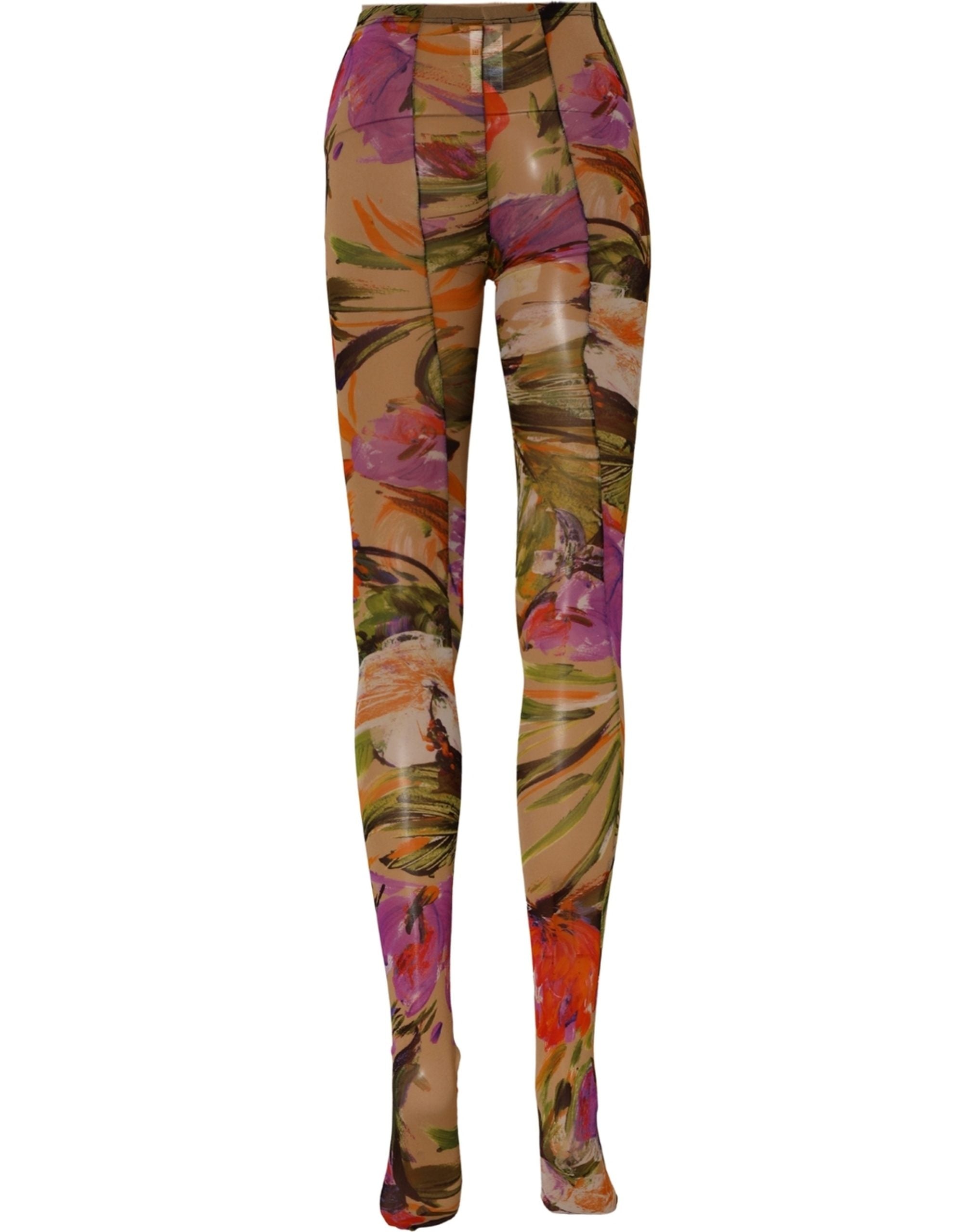 Dolce & Gabbana Beige Floral Print Tights Sheer Stockings Socks Dolce & Gabbana