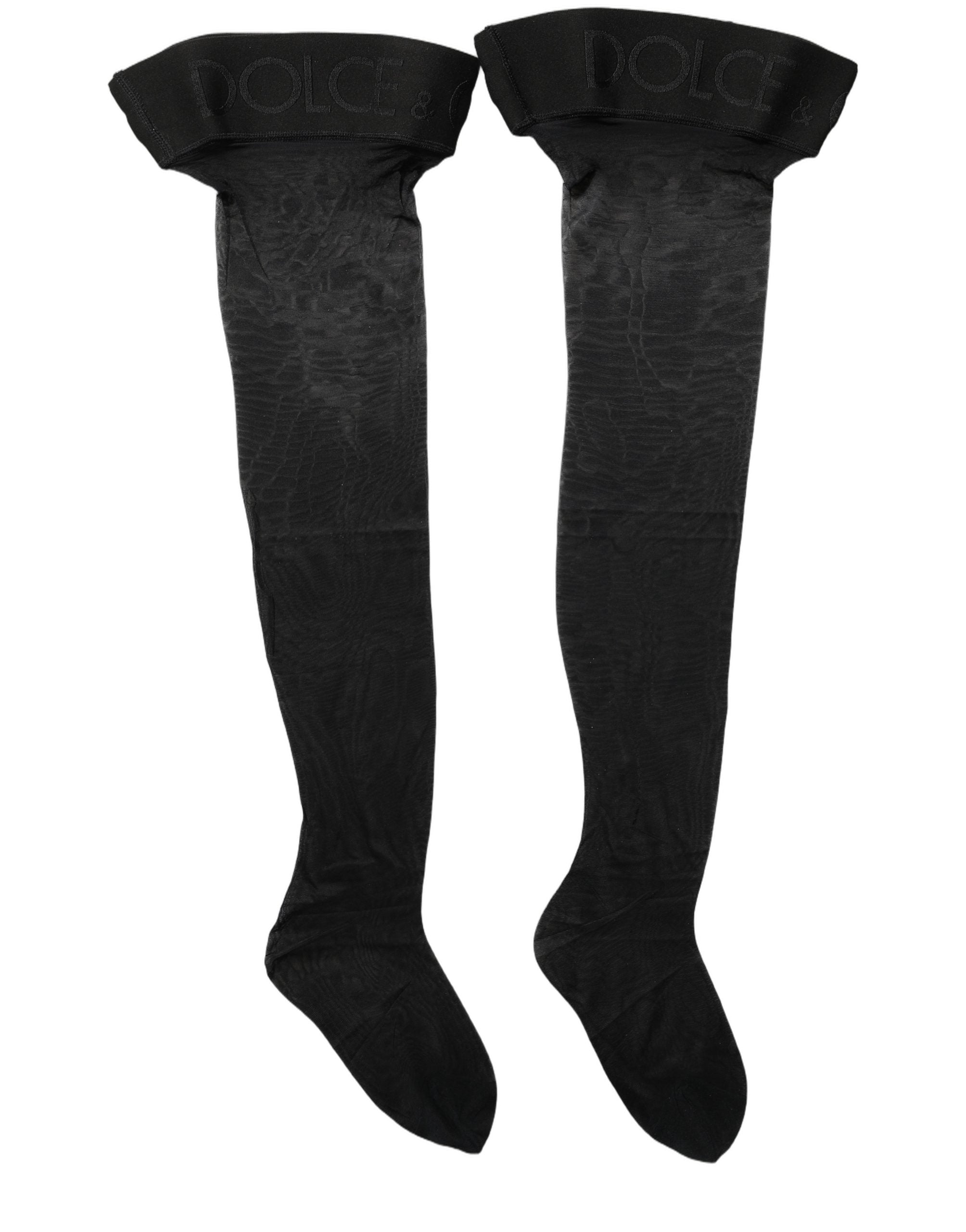 Dolce & Gabbana Black Nylon Logo Calf Long Women Accessory Socks Dolce & Gabbana