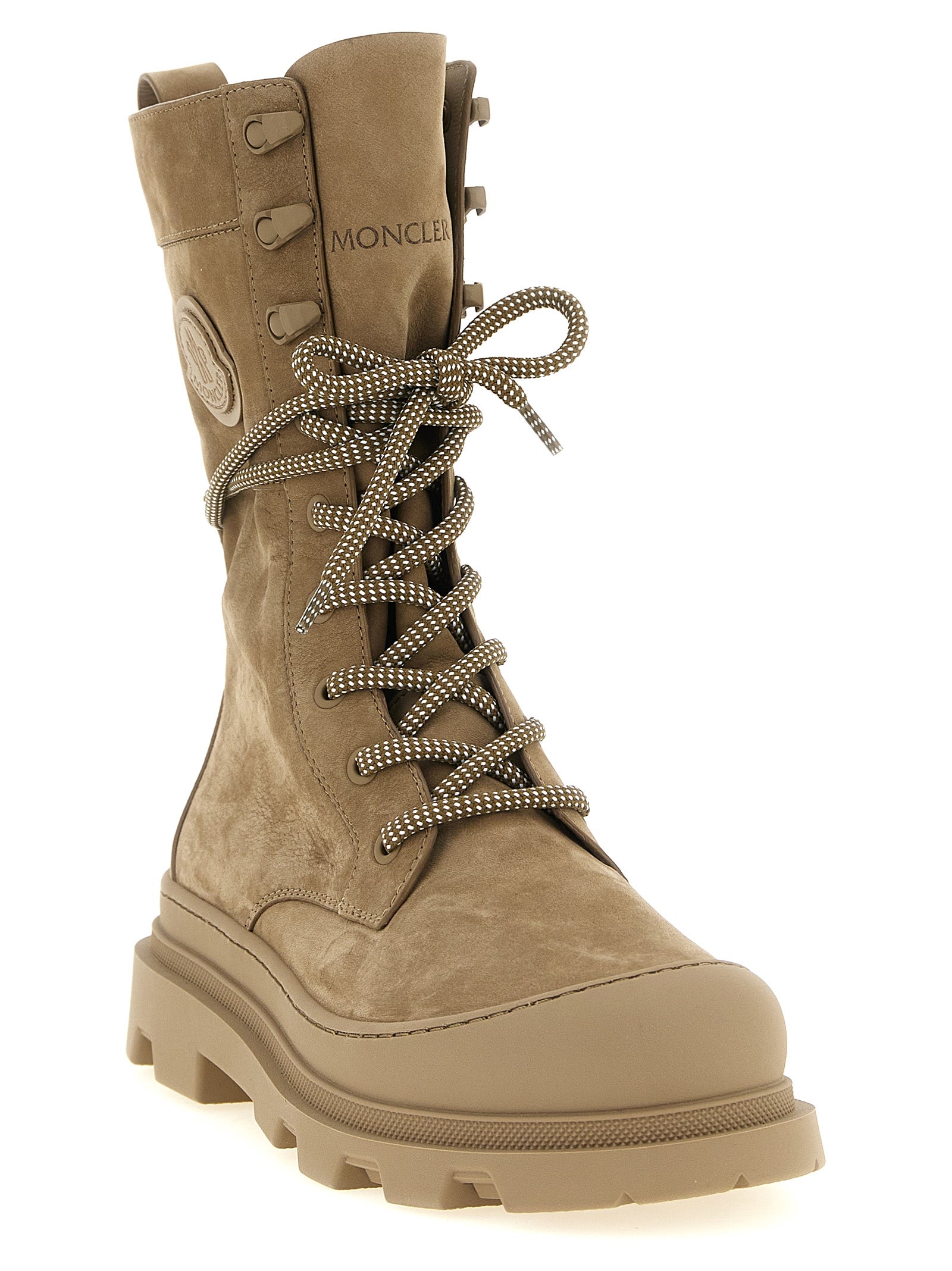 Moncler Beige Leather Lace-Up Boots Moncler