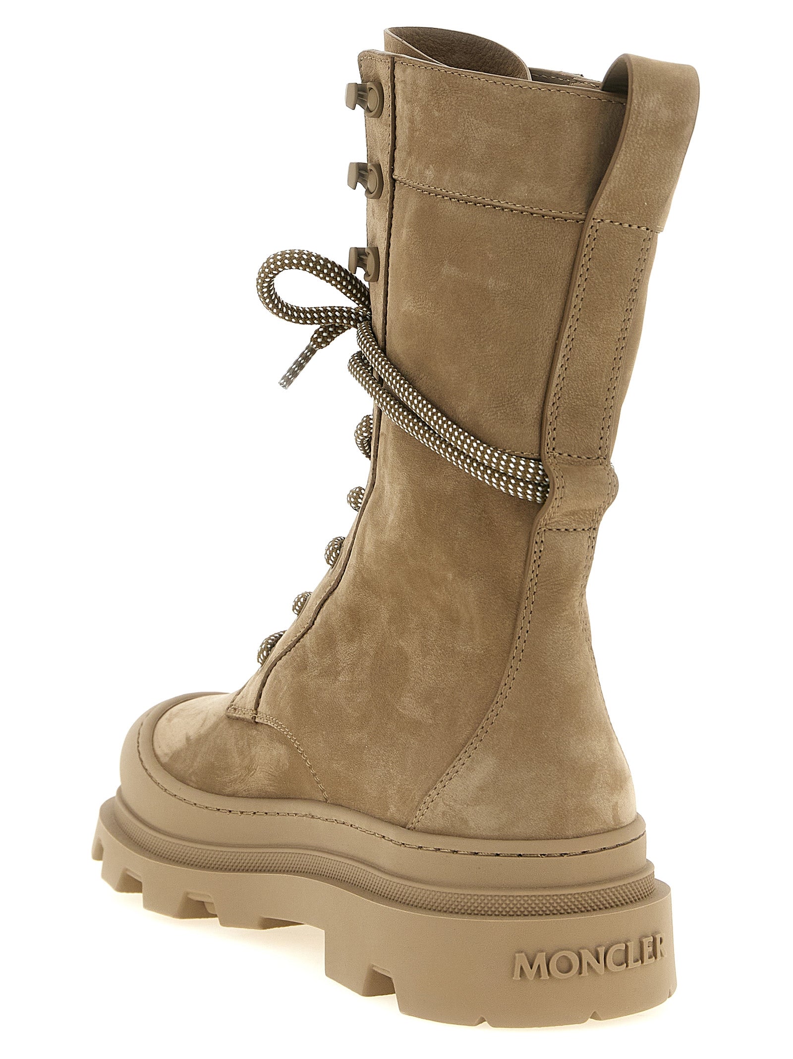 Moncler Beige Leather Lace-Up Boots Moncler