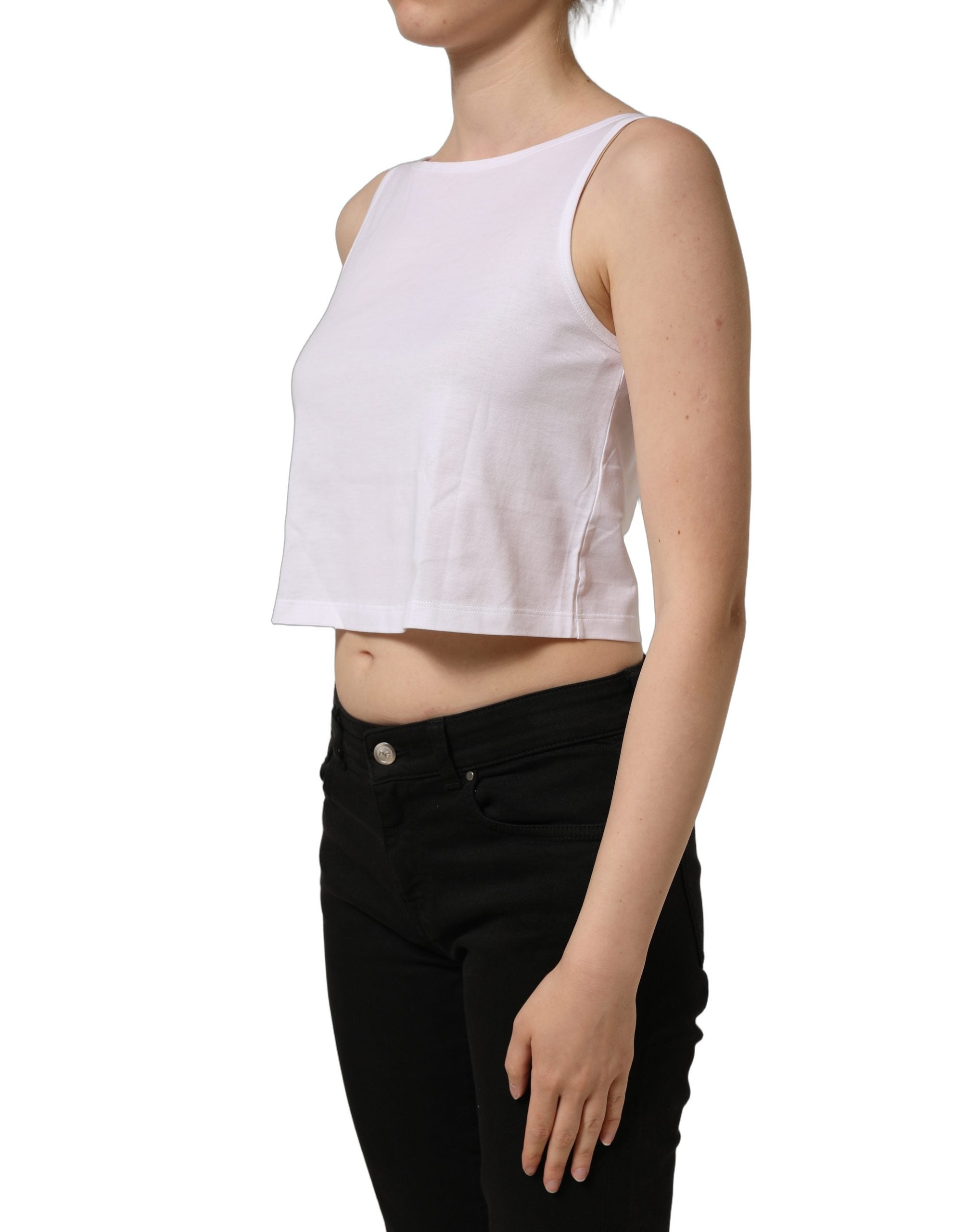Dolce & Gabbana White Cotton Sleeveless Cropped Tank Top Dolce & Gabbana
