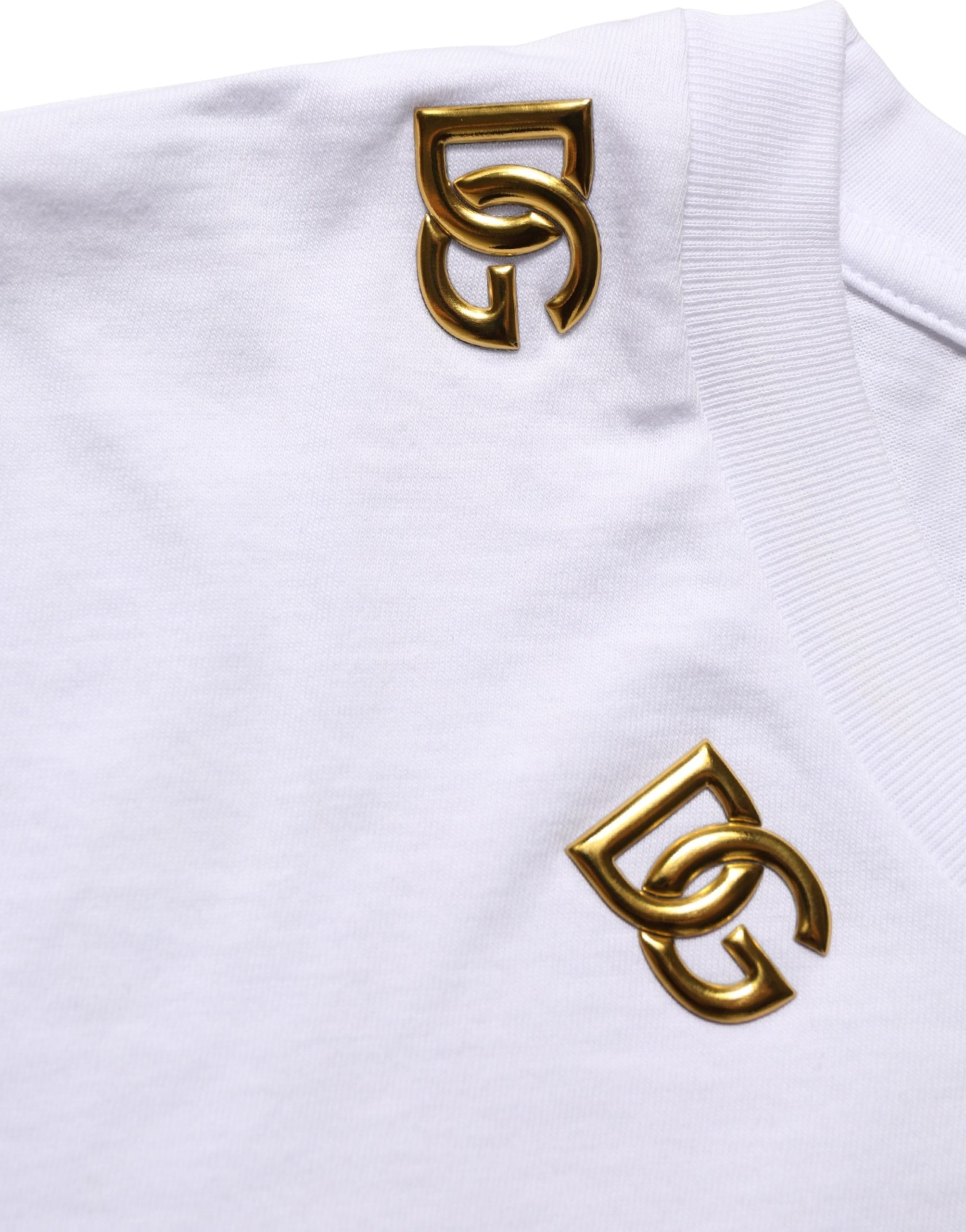 Dolce & Gabbana White Cotton Gold DG Logo Crew Neck T-shirt Dolce & Gabbana