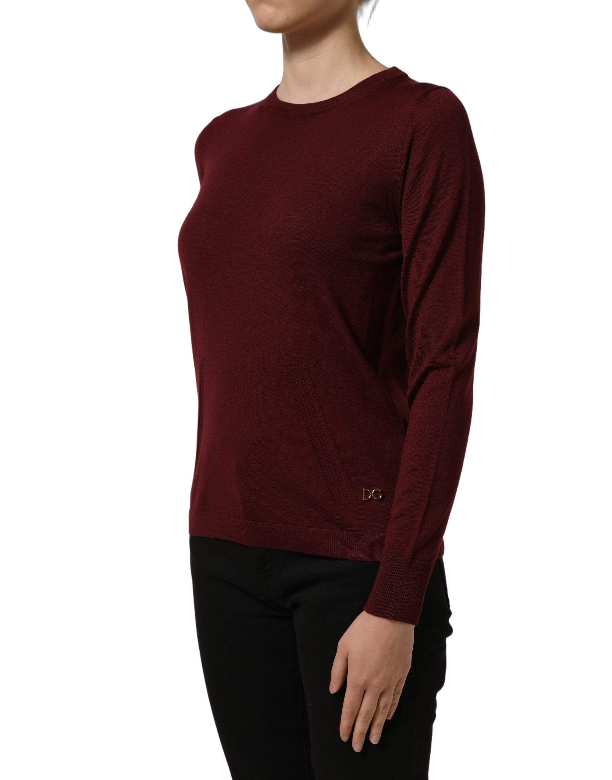 Dolce & Gabbana Maroon Wool Knitted CrewNeck Pullover Sweater Dolce & Gabbana
