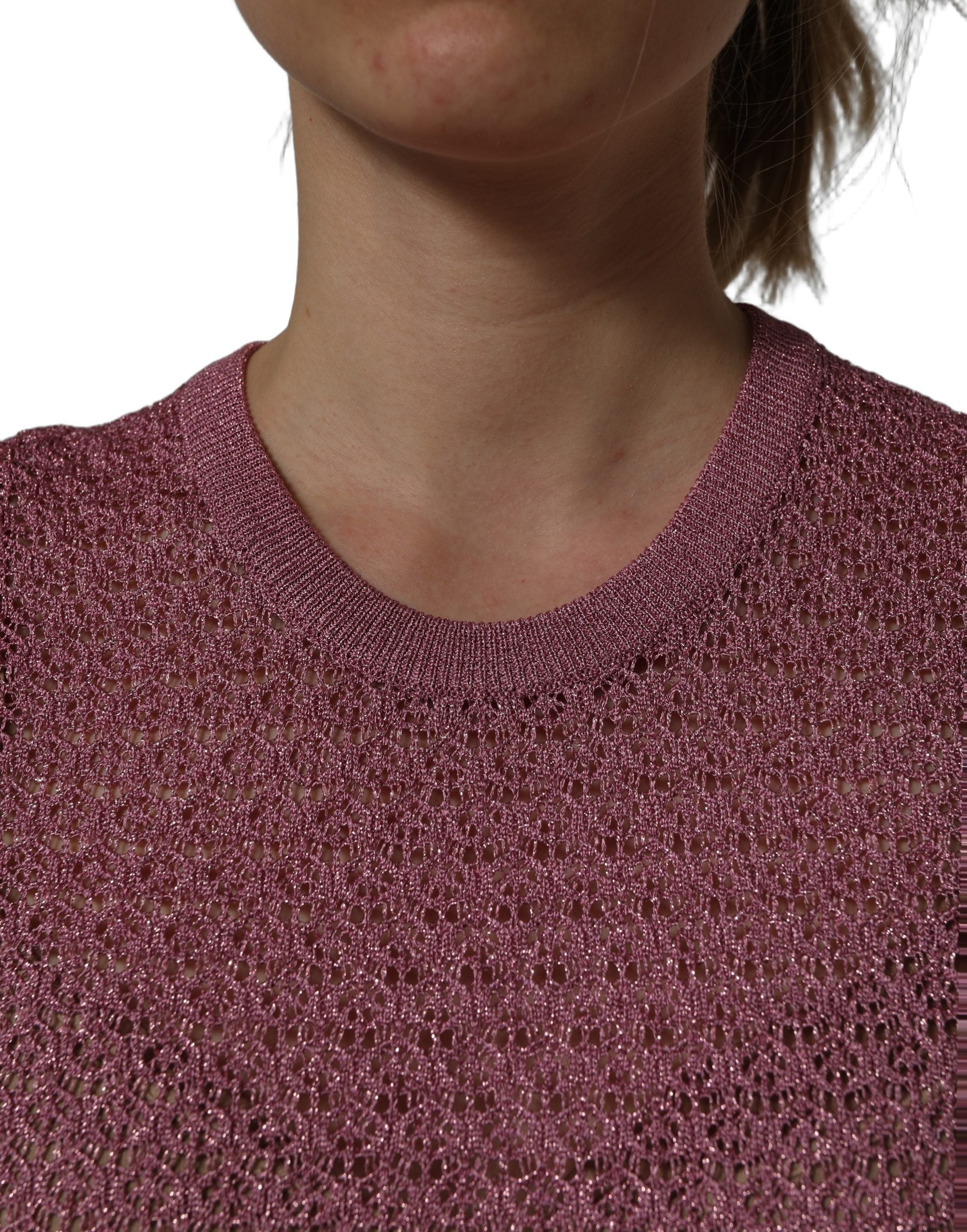 Dolce & Gabbana Pink Sheer Mesh Crew Neck Sleeveless Tank Top Dolce & Gabbana