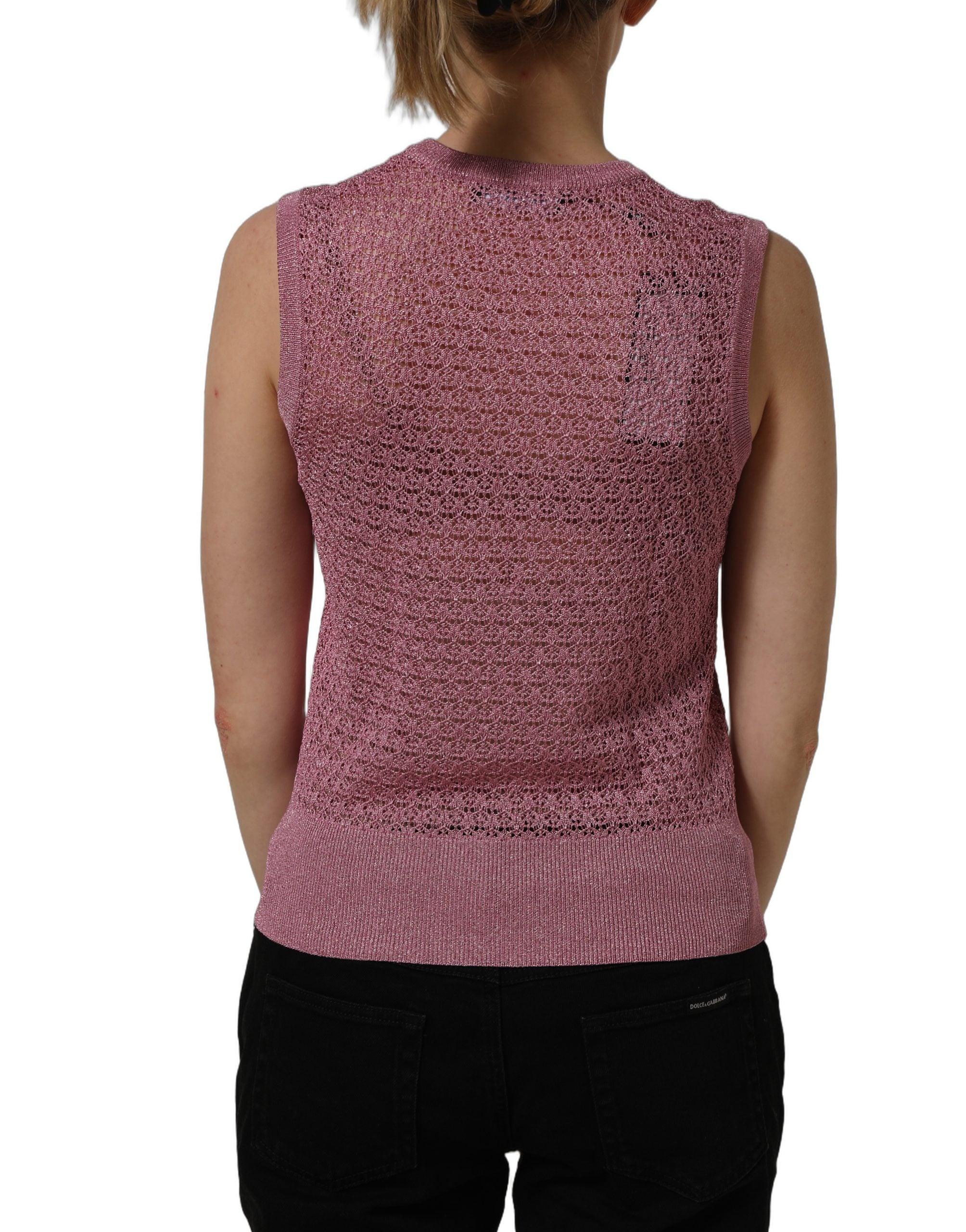 Dolce & Gabbana Pink Sheer Mesh Crew Neck Sleeveless Tank Top Dolce & Gabbana