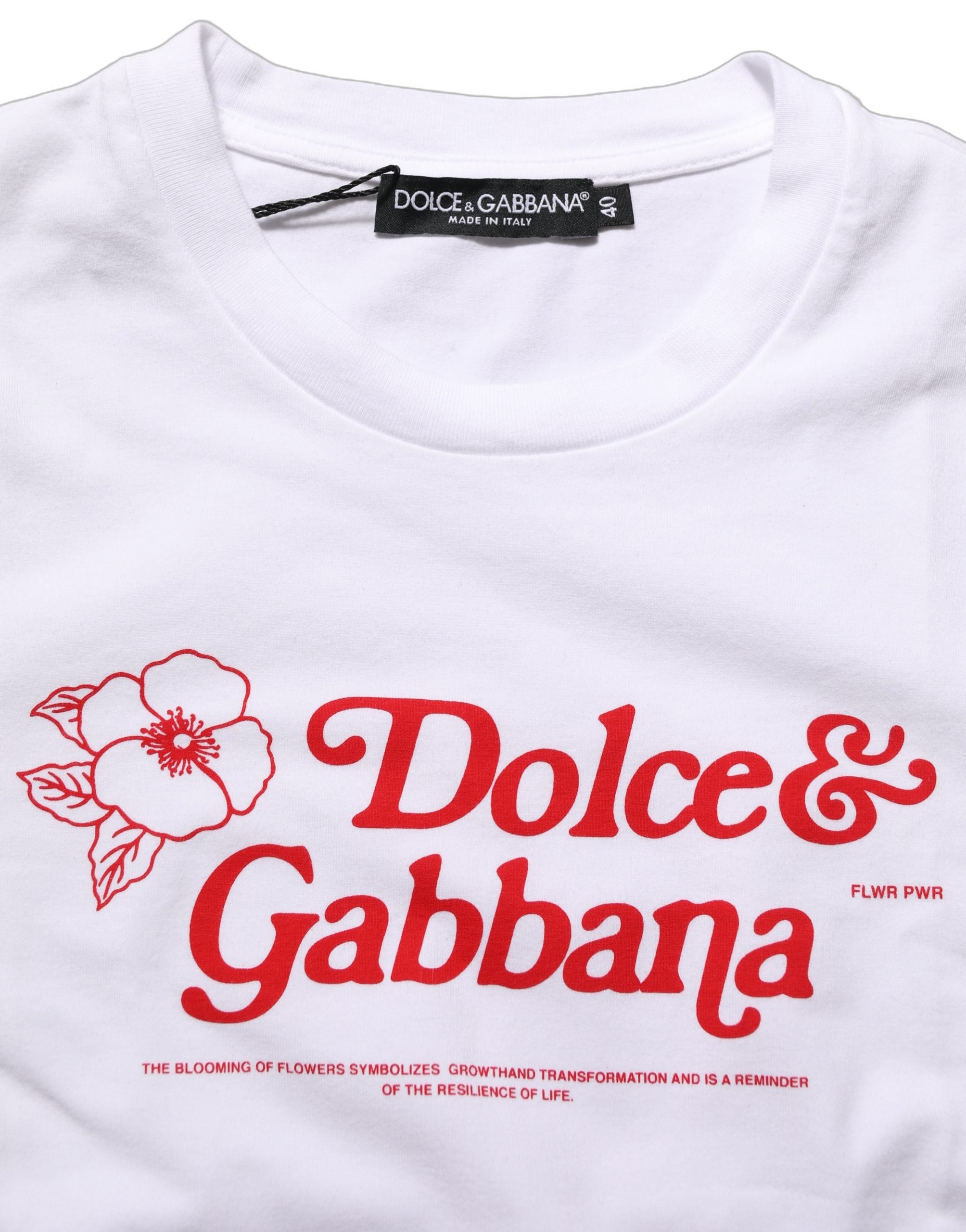Dolce & Gabbana White Floral Logo Print Crew Neck T-shirt Dolce & Gabbana