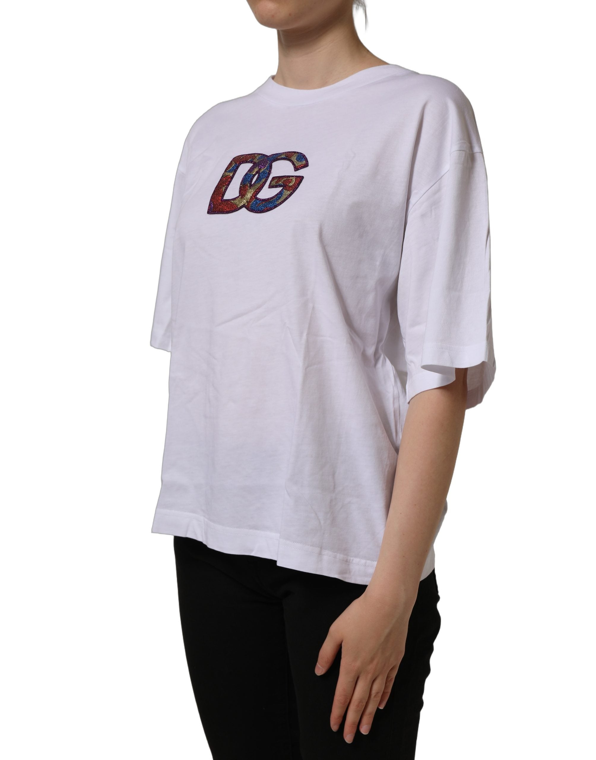 Dolce & Gabbana White Logo Patch Cotton Crew Neck T-shirt Dolce & Gabbana