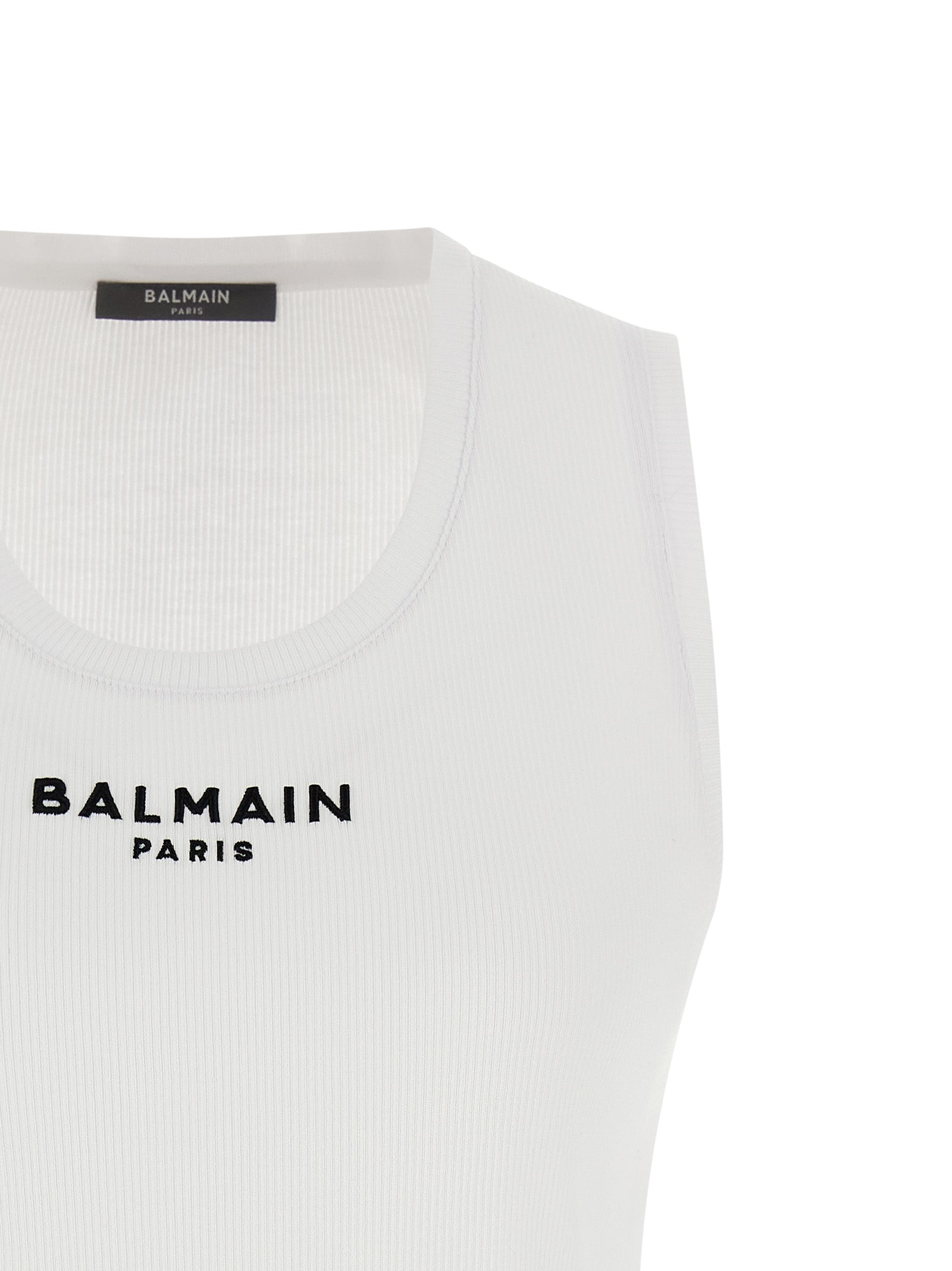 Balmain White Cotton Sleeveles T-Shirt Balmain