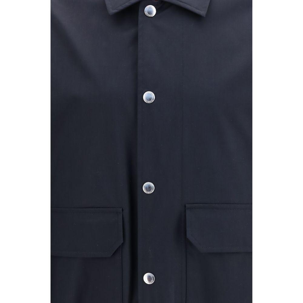 Brunello Cucinelli Blue Silk Biker Jacket Brunello Cucinelli