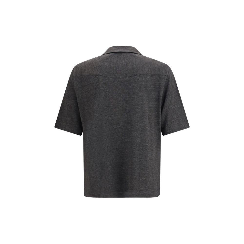 Brunello Cucinelli Gray Linen Shortsleeve Shirt Brunello Cucinelli
