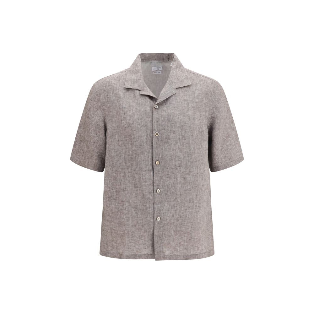 Brunello Cucinelli Gray Linen Shortsleeve Shirt Brunello Cucinelli