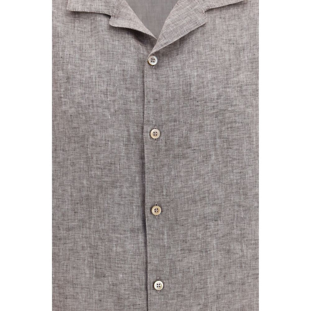 Brunello Cucinelli Gray Linen Shortsleeve Shirt Brunello Cucinelli