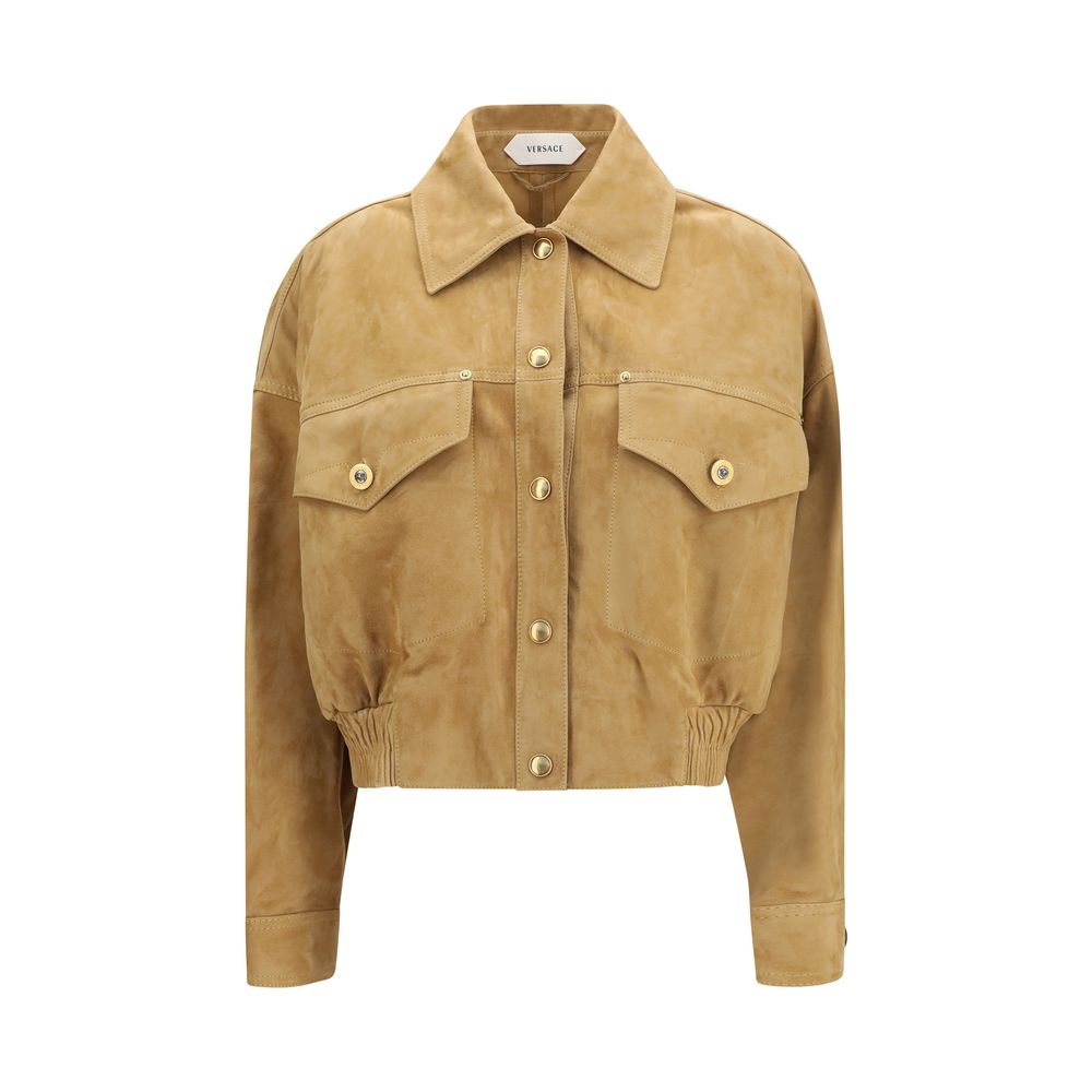 Versace Beige Lamb Leather Bomber Versace