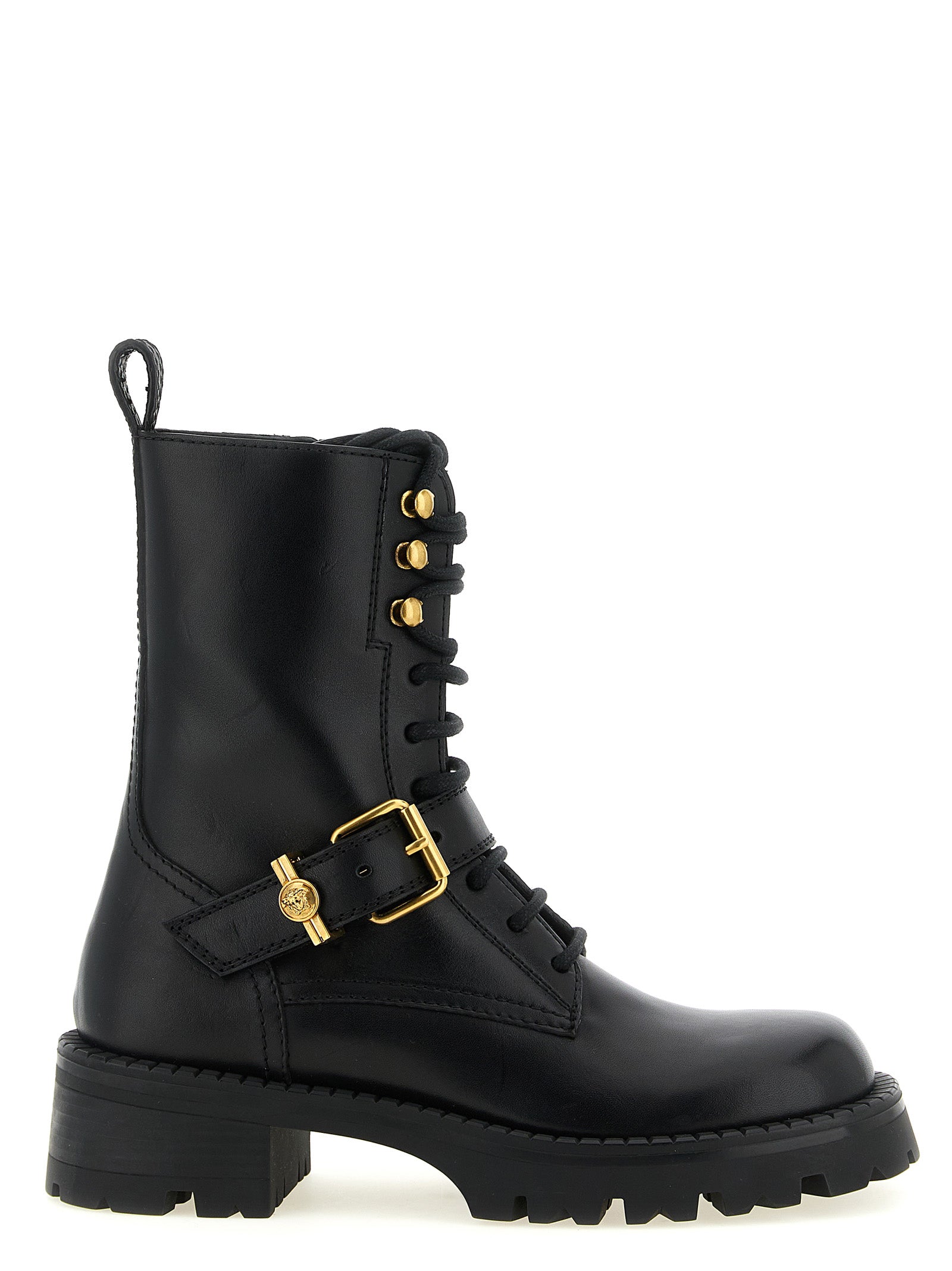Versace Black Calfskin Lace-Up Boots Versace
