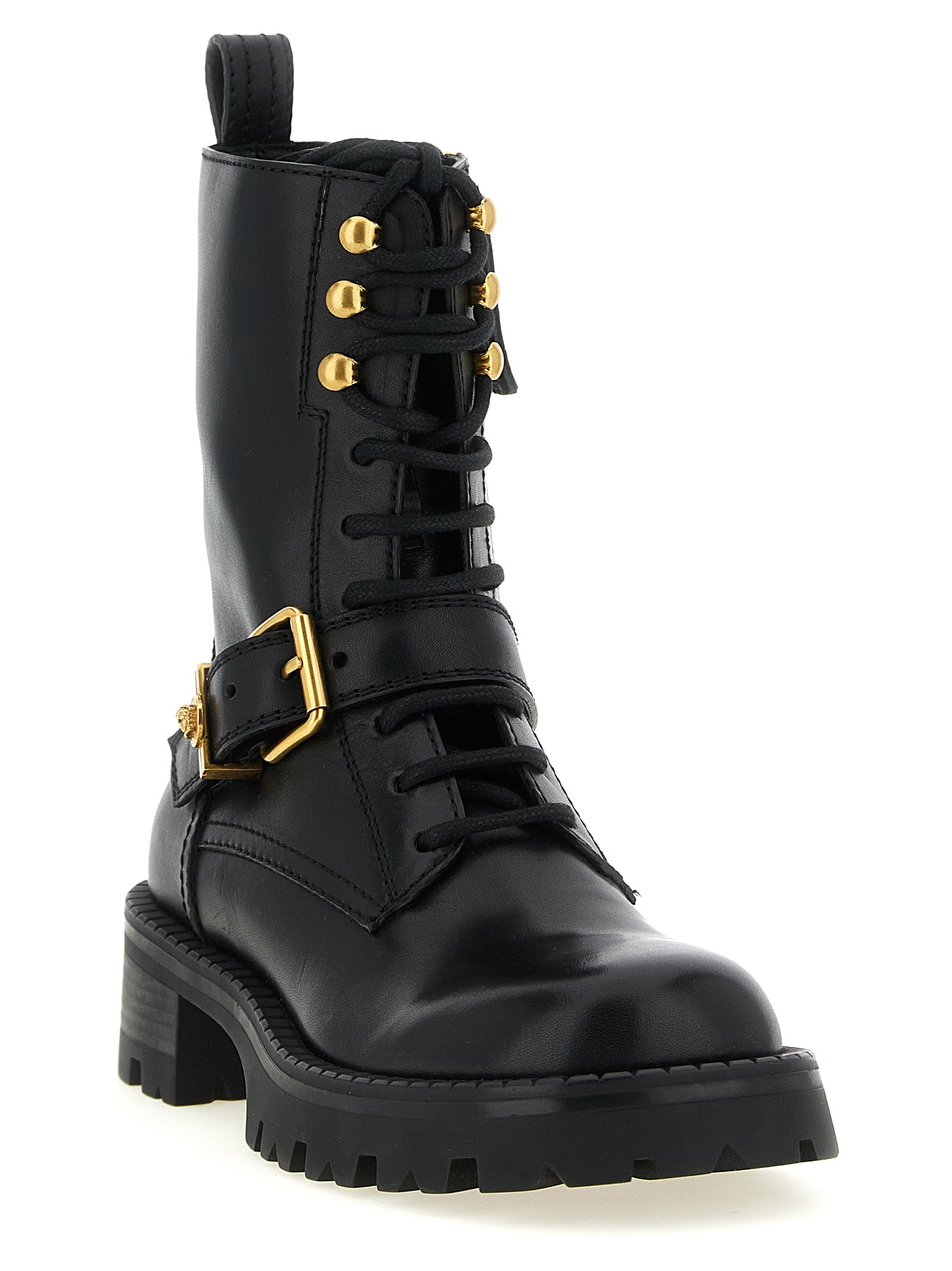 Versace Black Calfskin Lace-Up Boots Versace