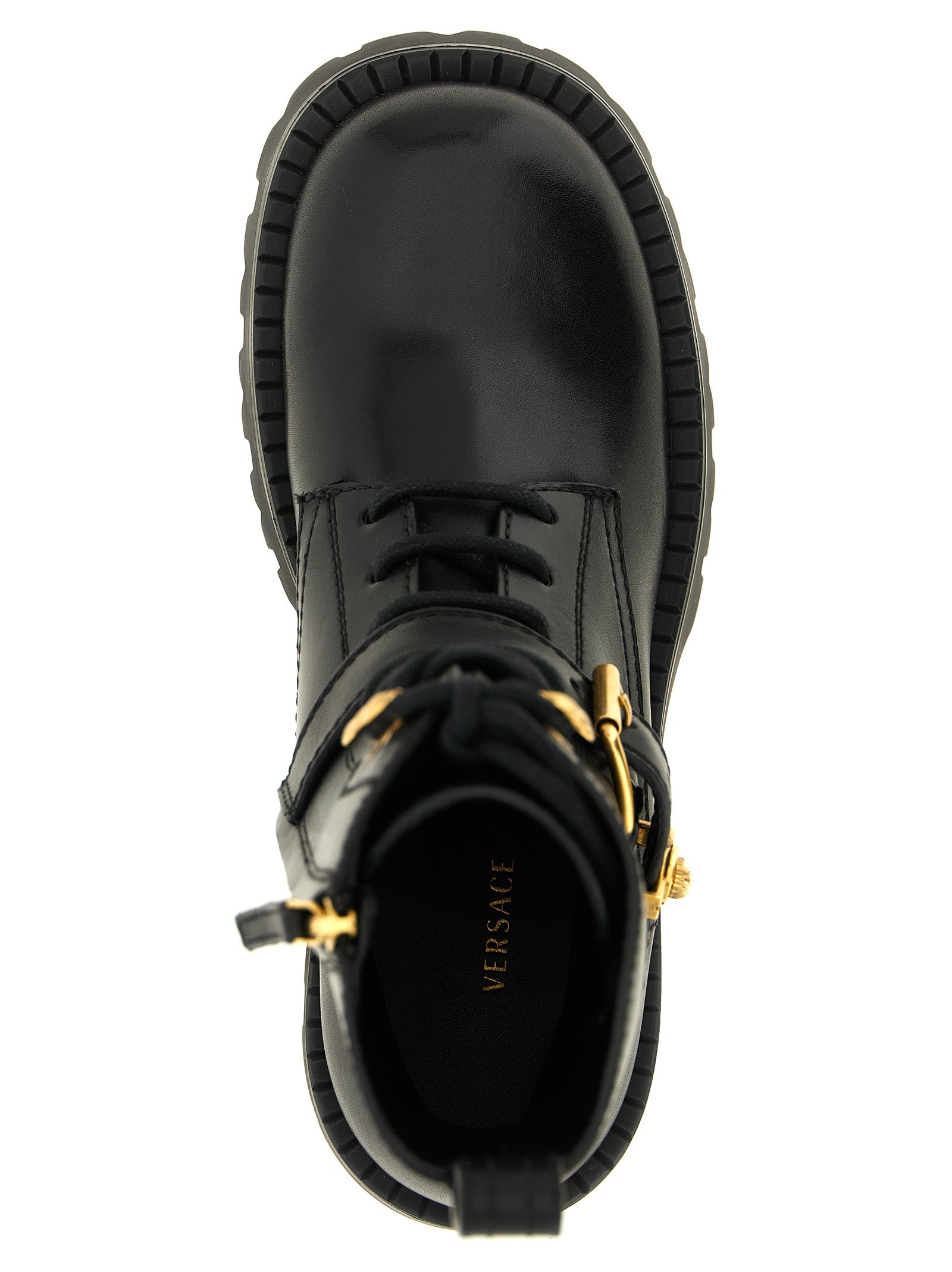 Versace Black Calfskin Lace-Up Boots Versace