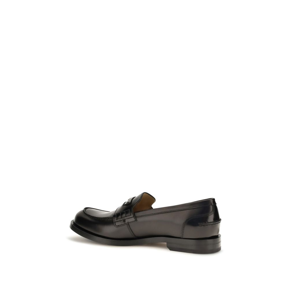 Fendi Black Calf Leather Bos Taurus Slip-On Loafers Fendi