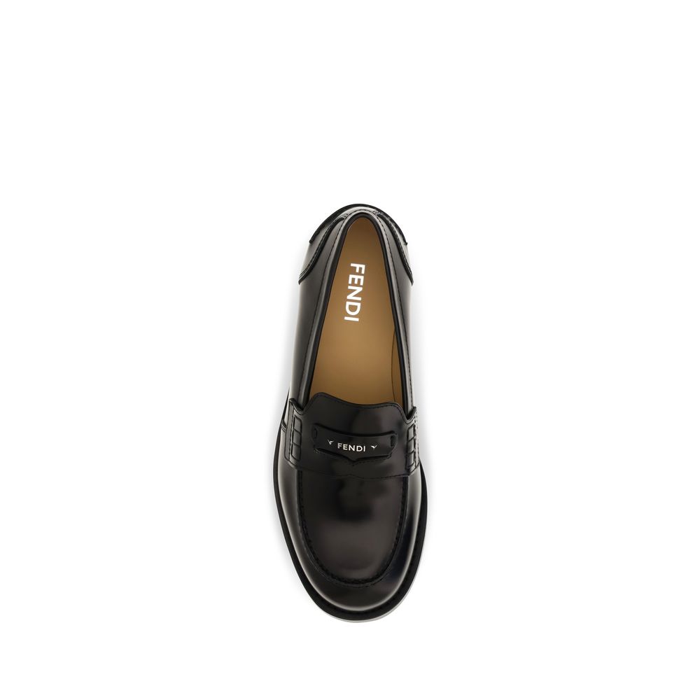 Fendi Black Calf Leather Bos Taurus Slip-On Loafers Fendi