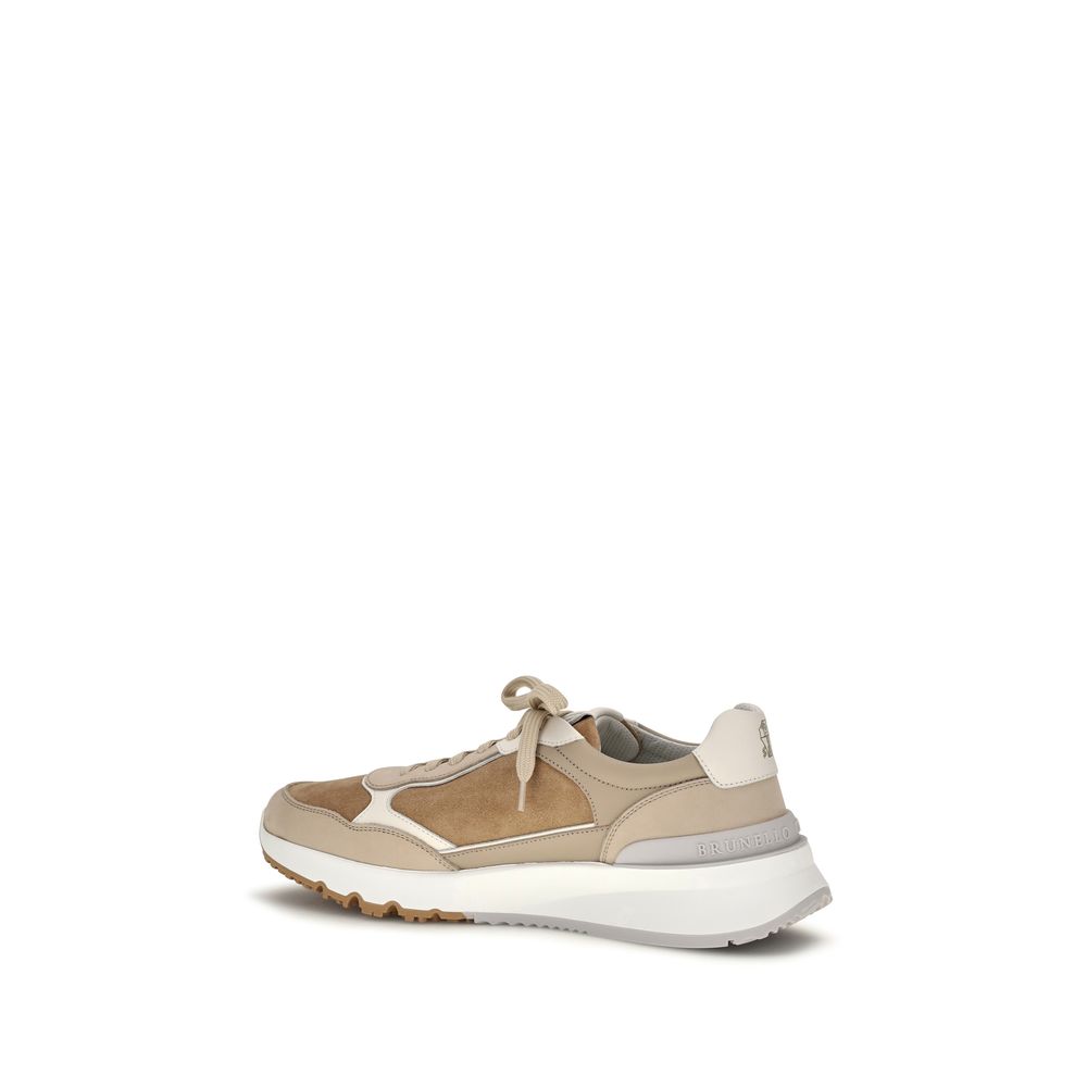 Brunello Cucinelli Beige Calf Leather Bos Taurus Low Top Sneakers Brunello Cucinelli