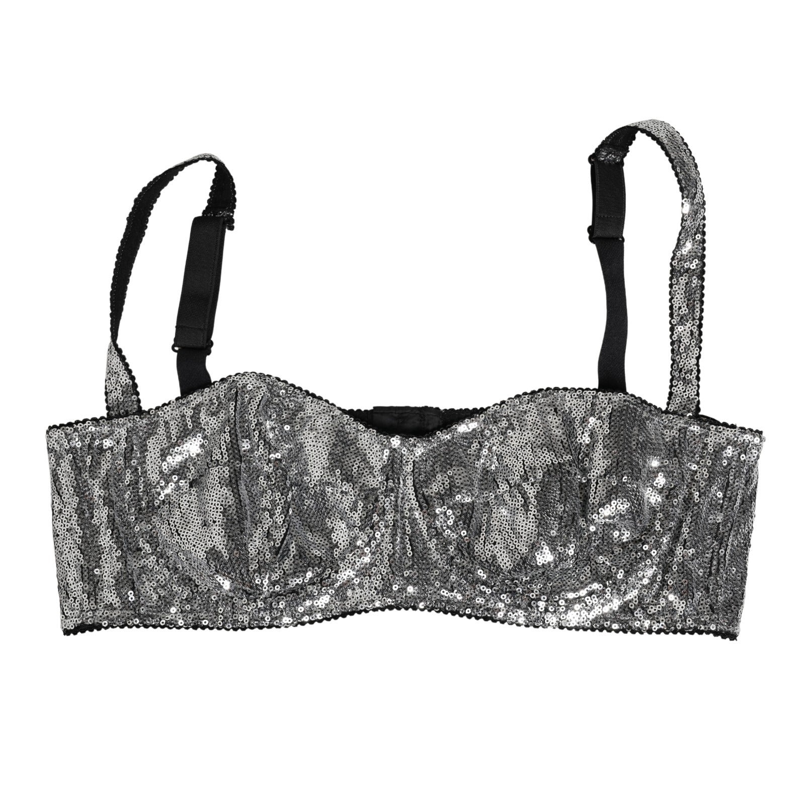 Dolce & Gabbana Silver Sequined Nyon Balconnet Bra Underwear Dolce & Gabbana