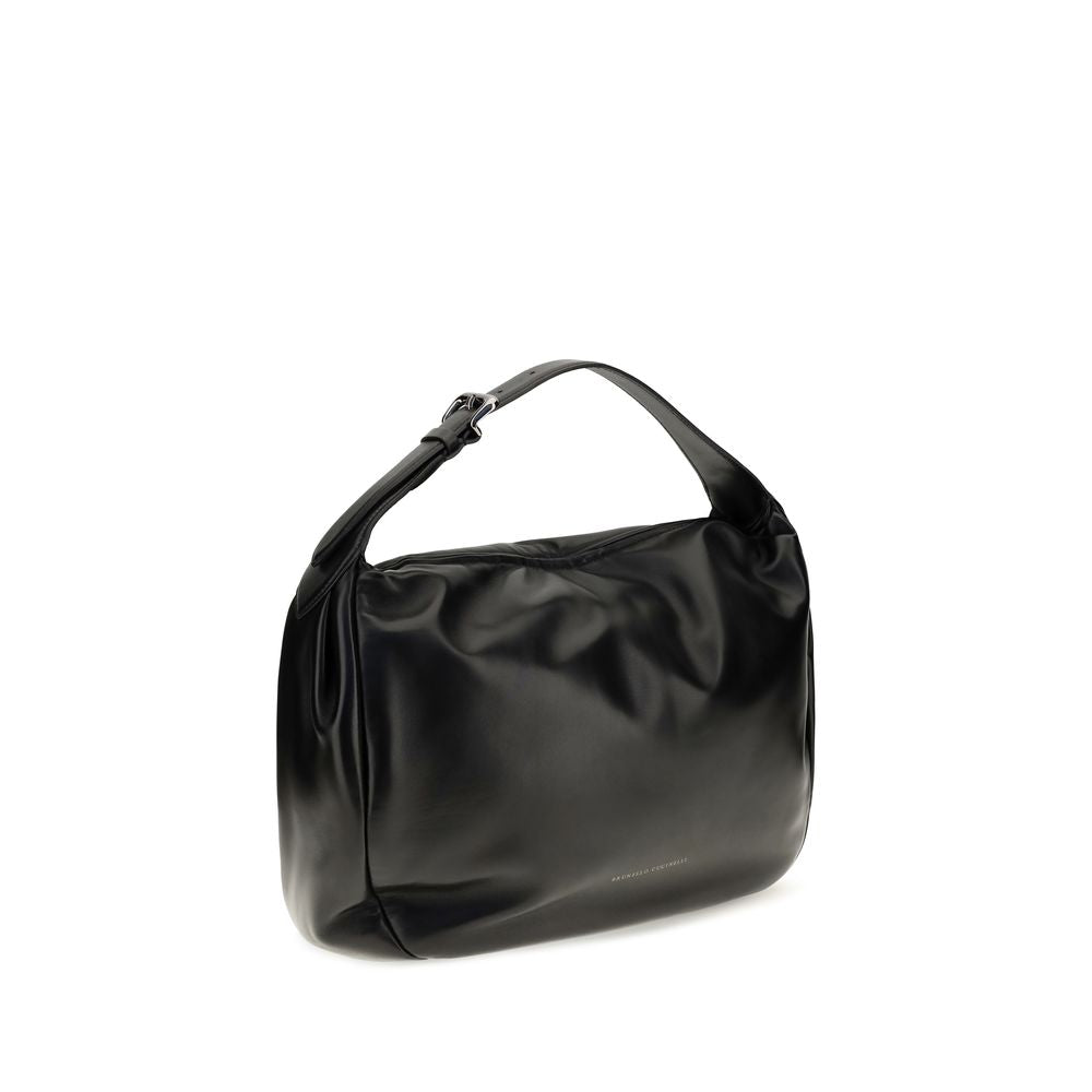 Brunello Cucinelli Black Calf Leather Bos Taurus Shoulder Bag Brunello Cucinelli
