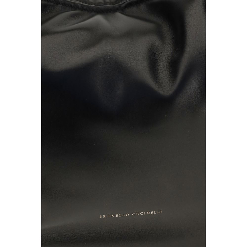 Brunello Cucinelli Black Calf Leather Bos Taurus Shoulder Bag Brunello Cucinelli