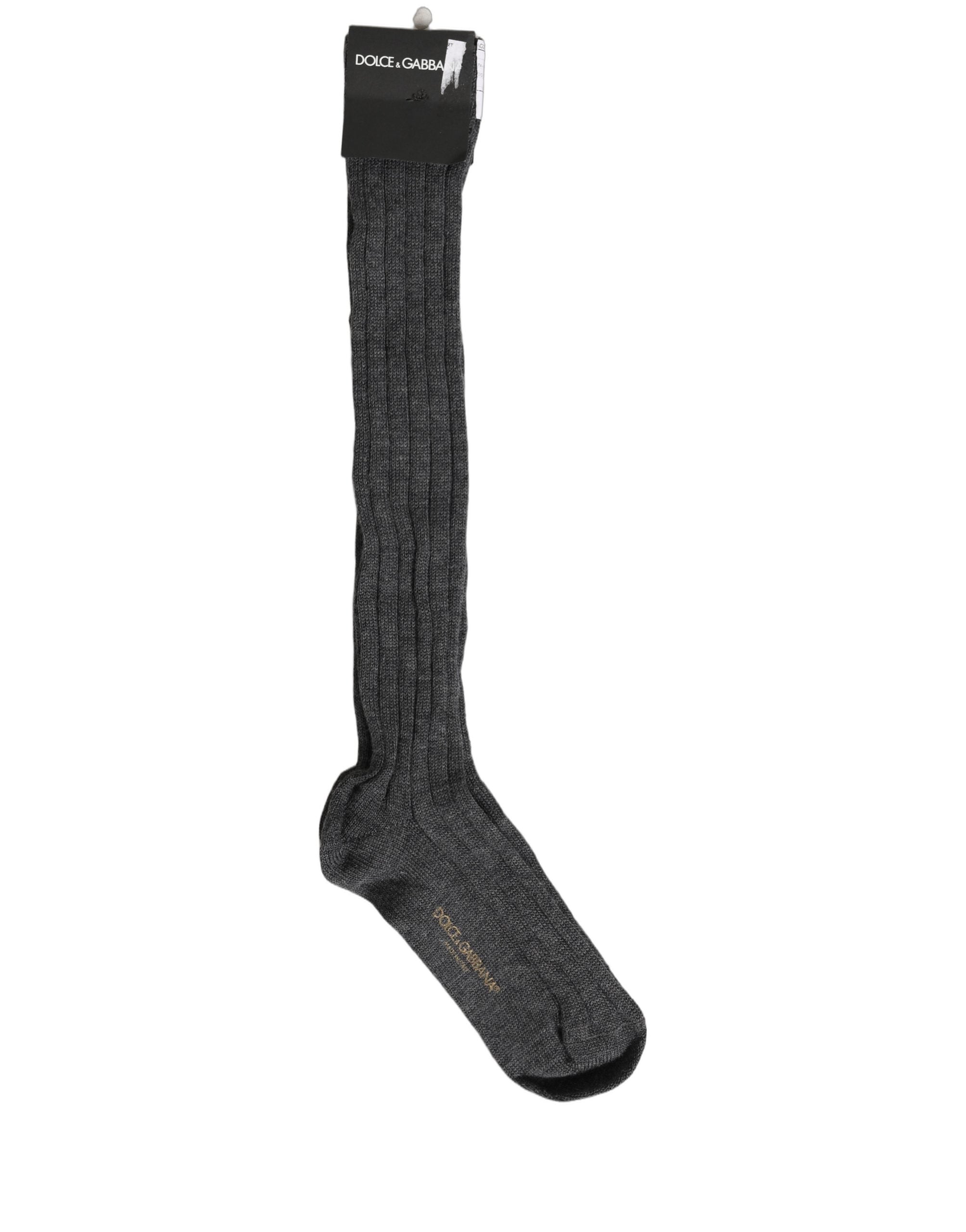 Dolce & Gabbana Gray Wool Blend Over The Calf Accessory Socks Dolce & Gabbana