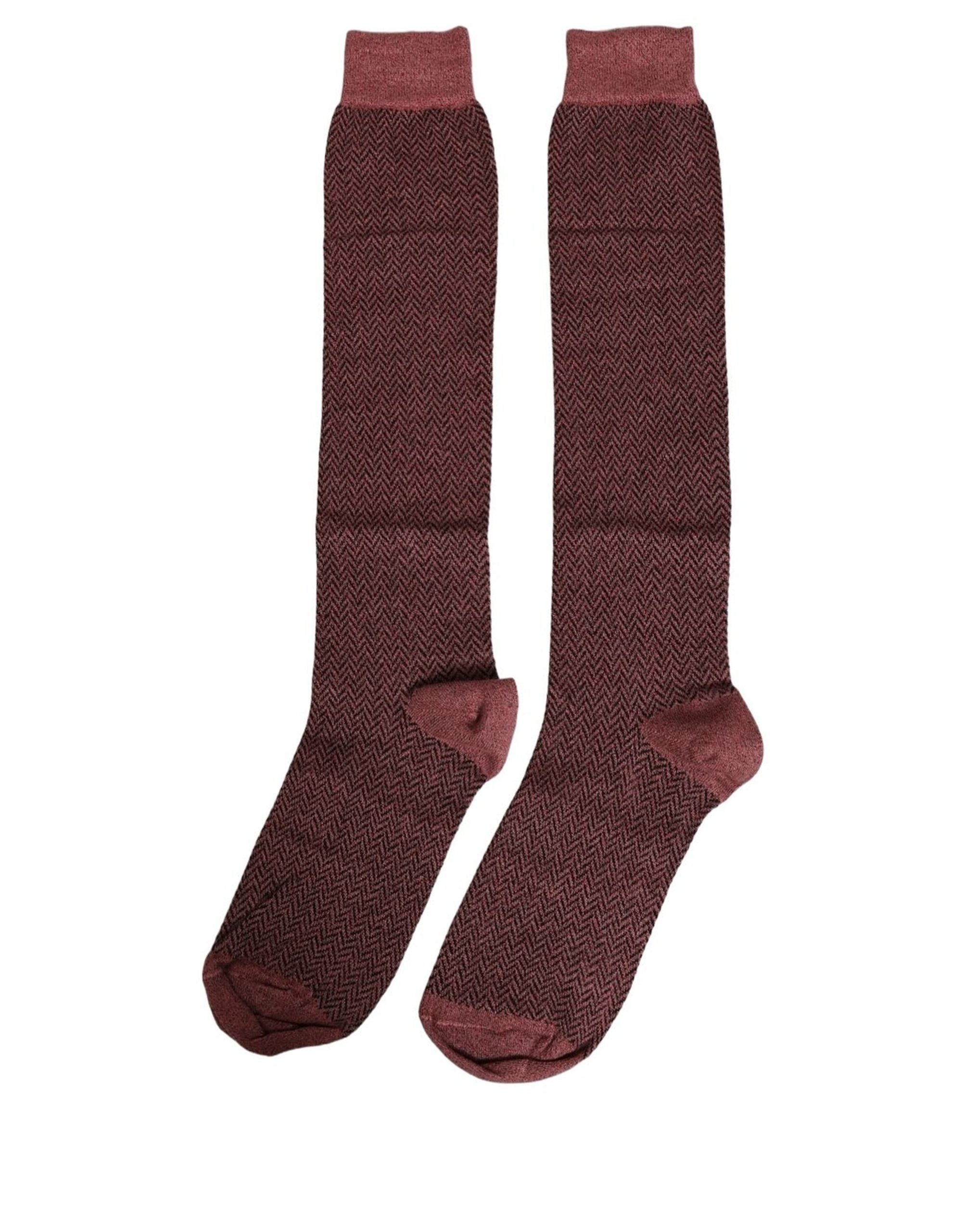 Dolce & Gabbana Burgundy Viscose Over The Calf Accessory Socks Dolce & Gabbana