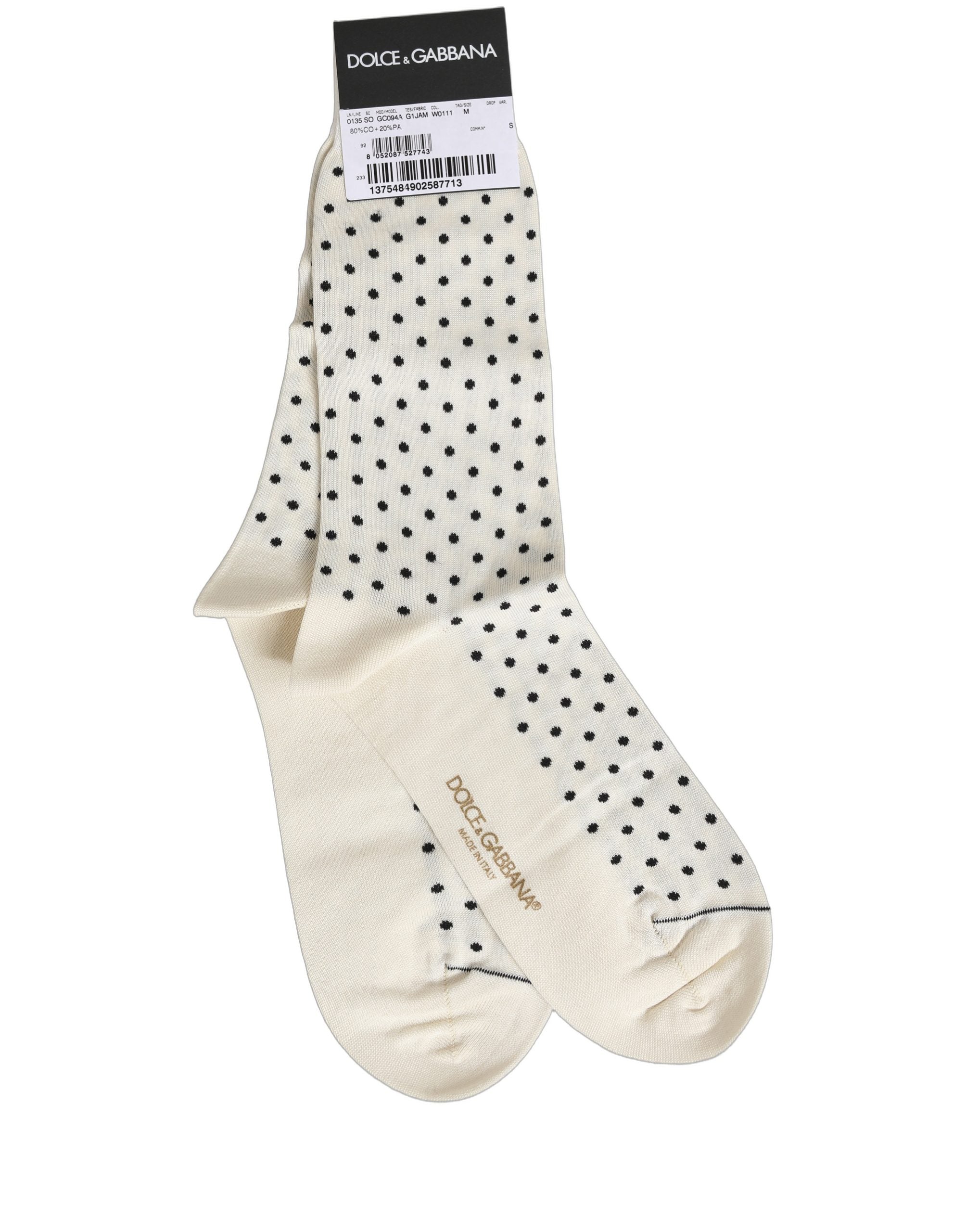 Dolce & Gabbana Off White Cotton Polka Dot Mid Calf Accessory Socks Dolce & Gabbana