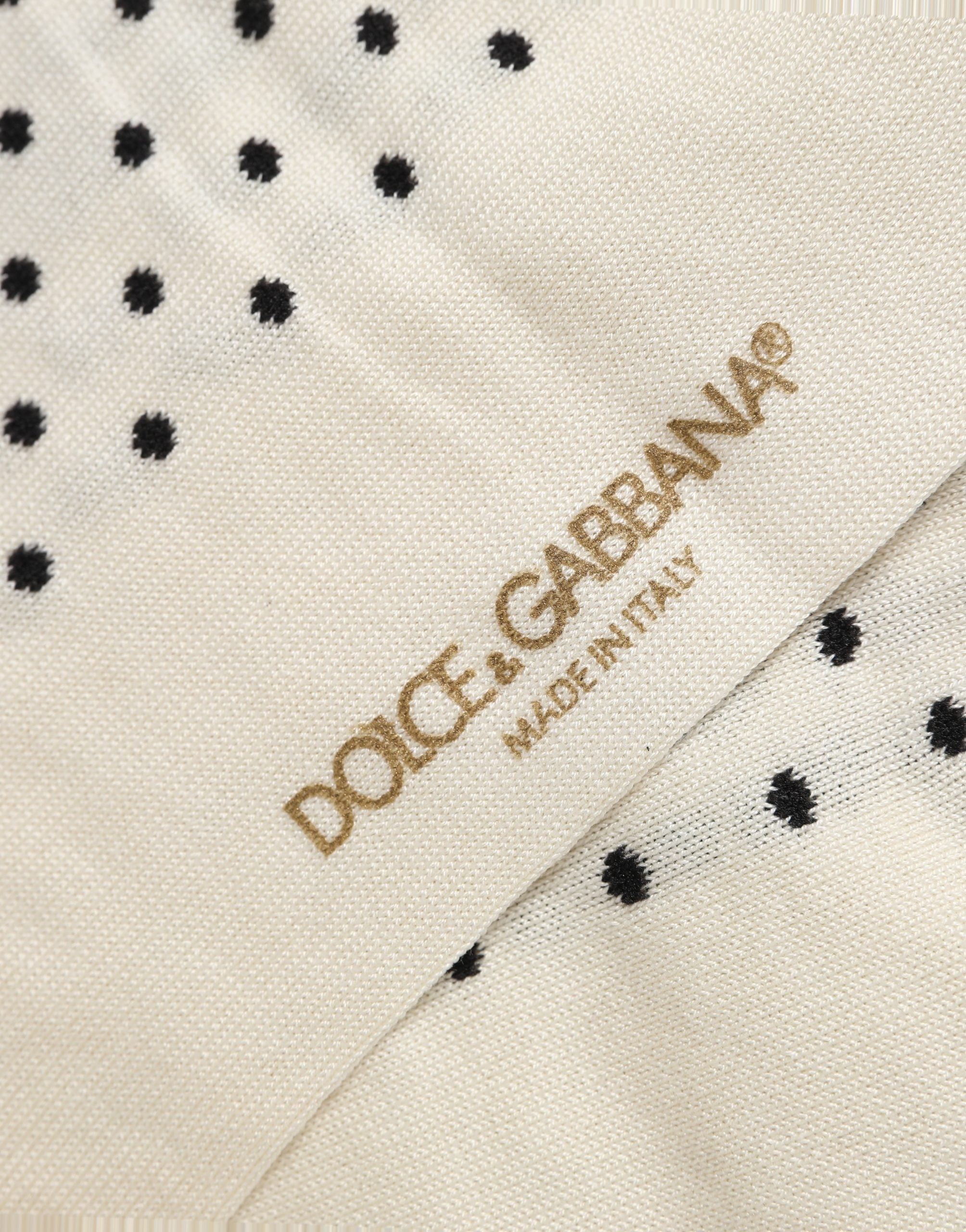 Dolce & Gabbana Off White Cotton Polka Dot Mid Calf Accessory Socks Dolce & Gabbana