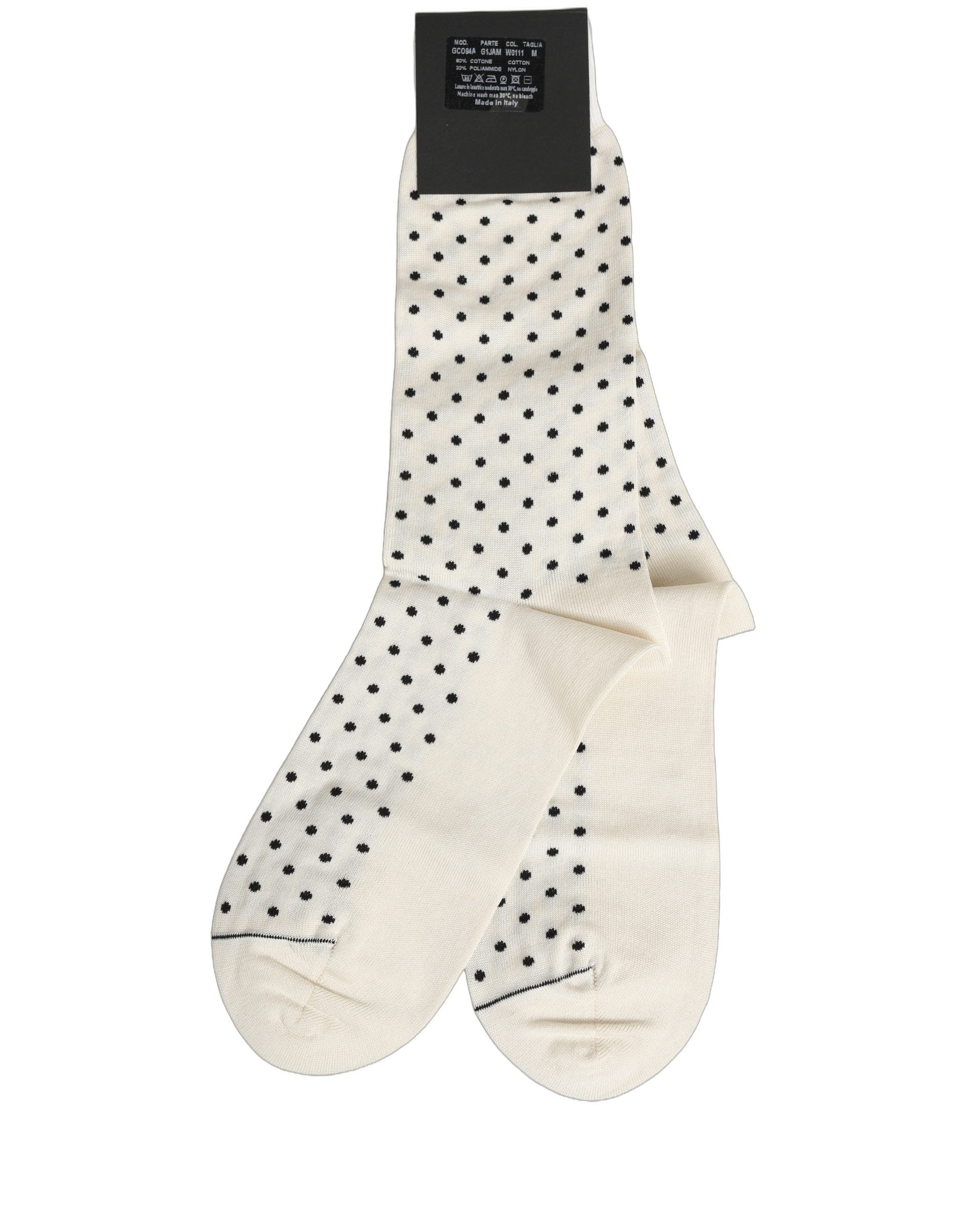 Dolce & Gabbana Off White Cotton Polka Dot Mid Calf Accessory Socks Dolce & Gabbana
