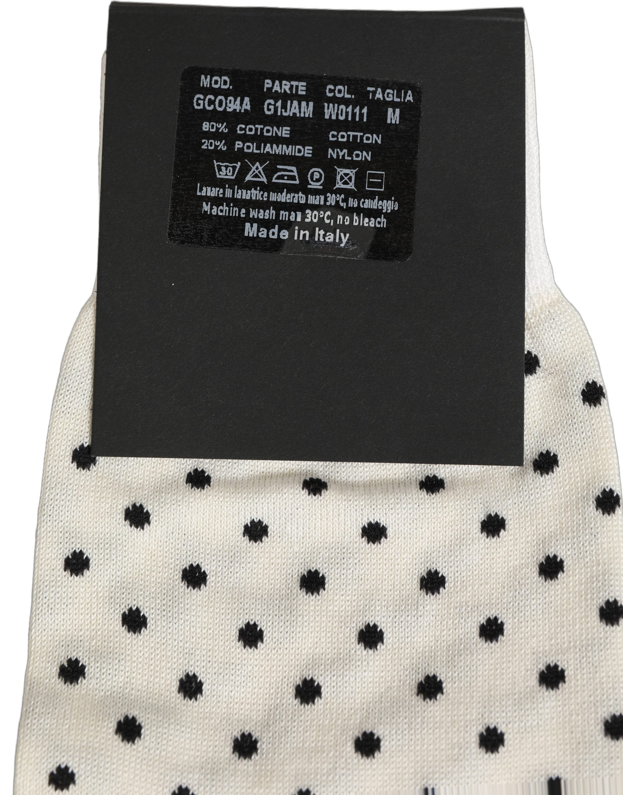 Dolce & Gabbana Off White Cotton Polka Dot Mid Calf Accessory Socks Dolce & Gabbana