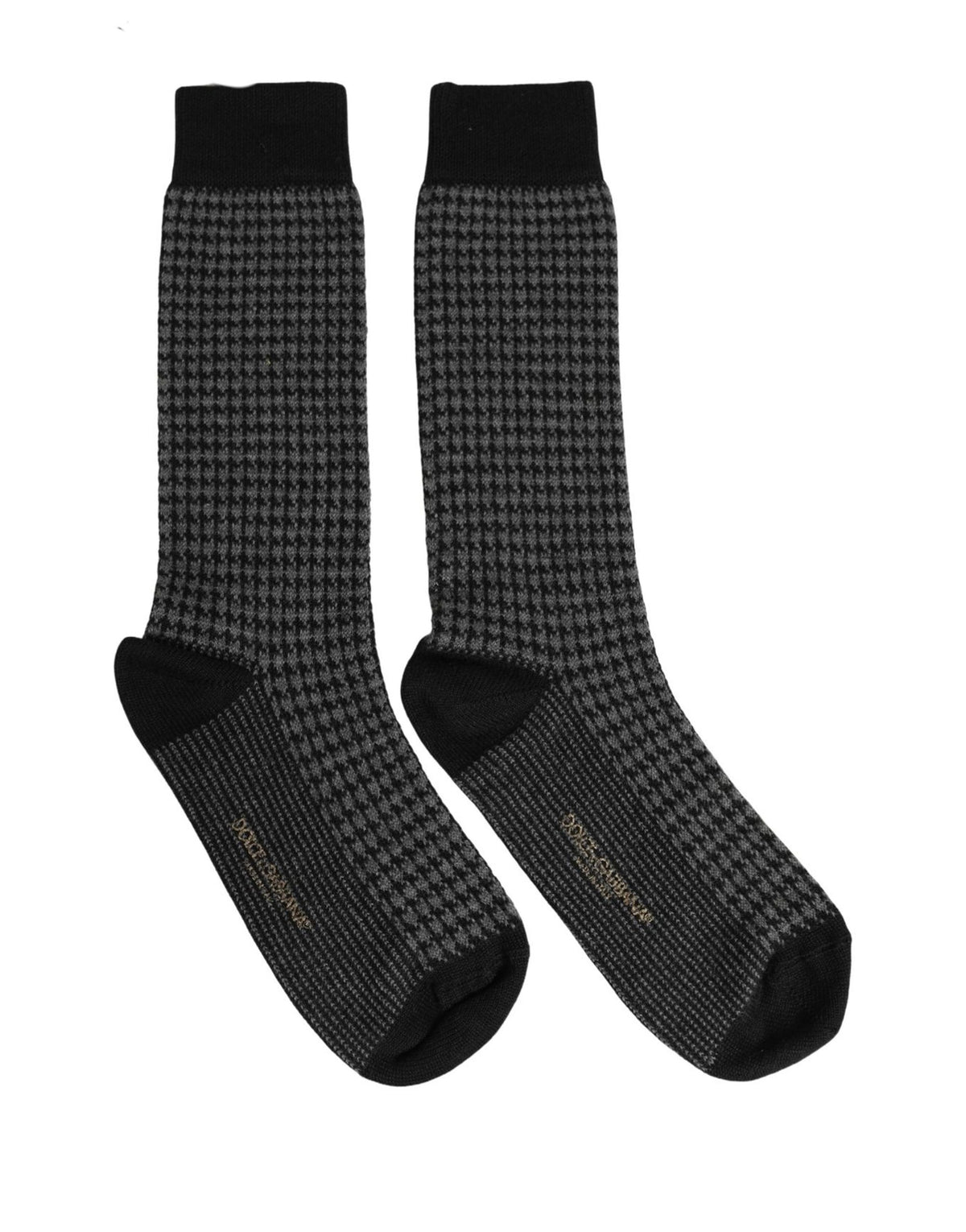 Dolce & Gabbana Black Wool Houndstooth Over Calf Accessory Socks Dolce & Gabbana