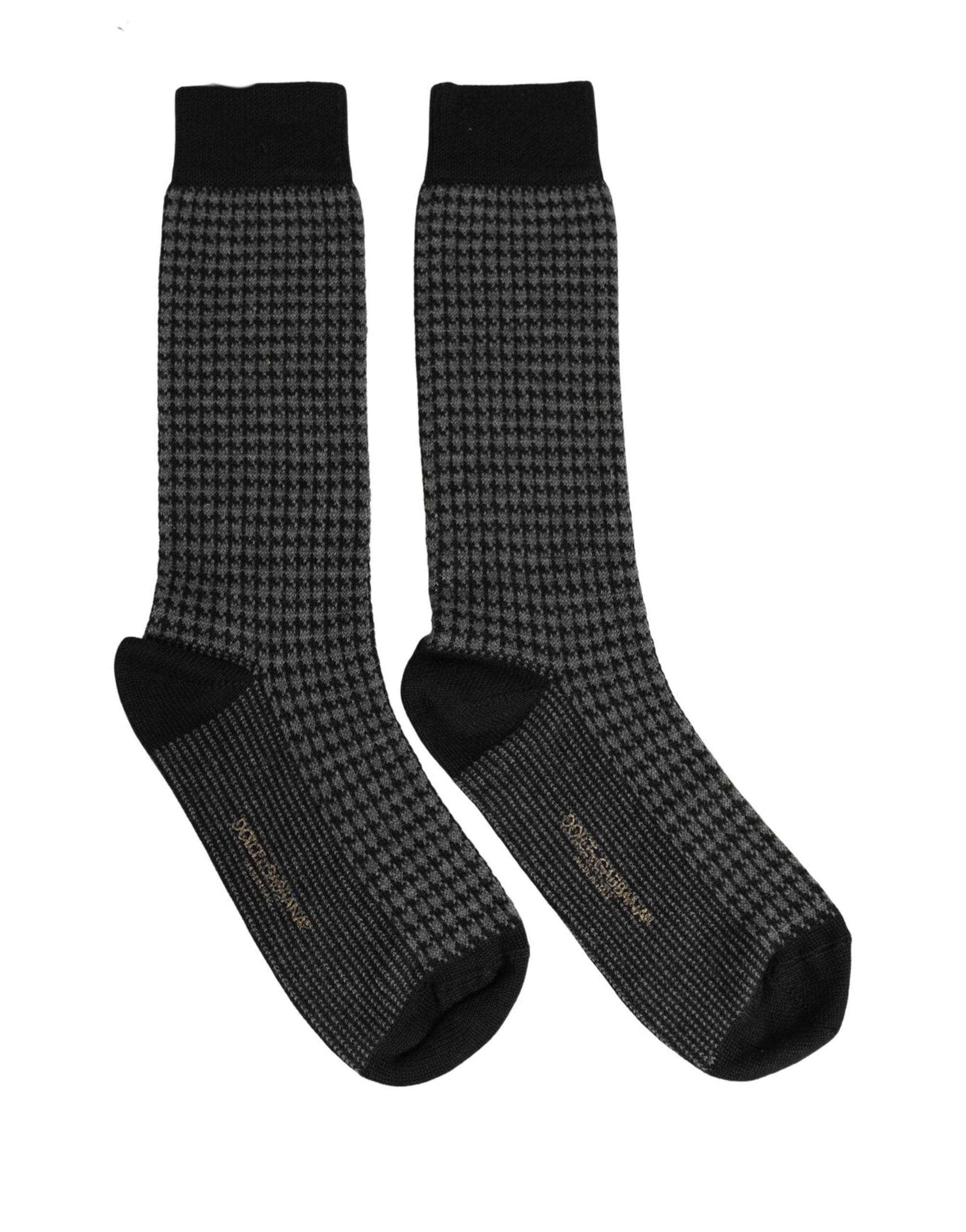 Dolce & Gabbana Black Wool Houndstooth Over Calf Accessory Socks Dolce & Gabbana