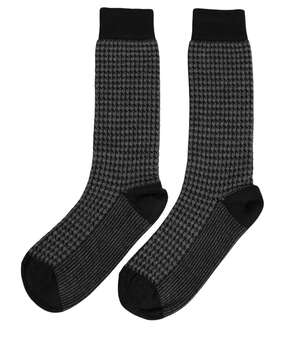 Dolce & Gabbana Black Wool Houndstooth Over Calf Accessory Socks Dolce & Gabbana