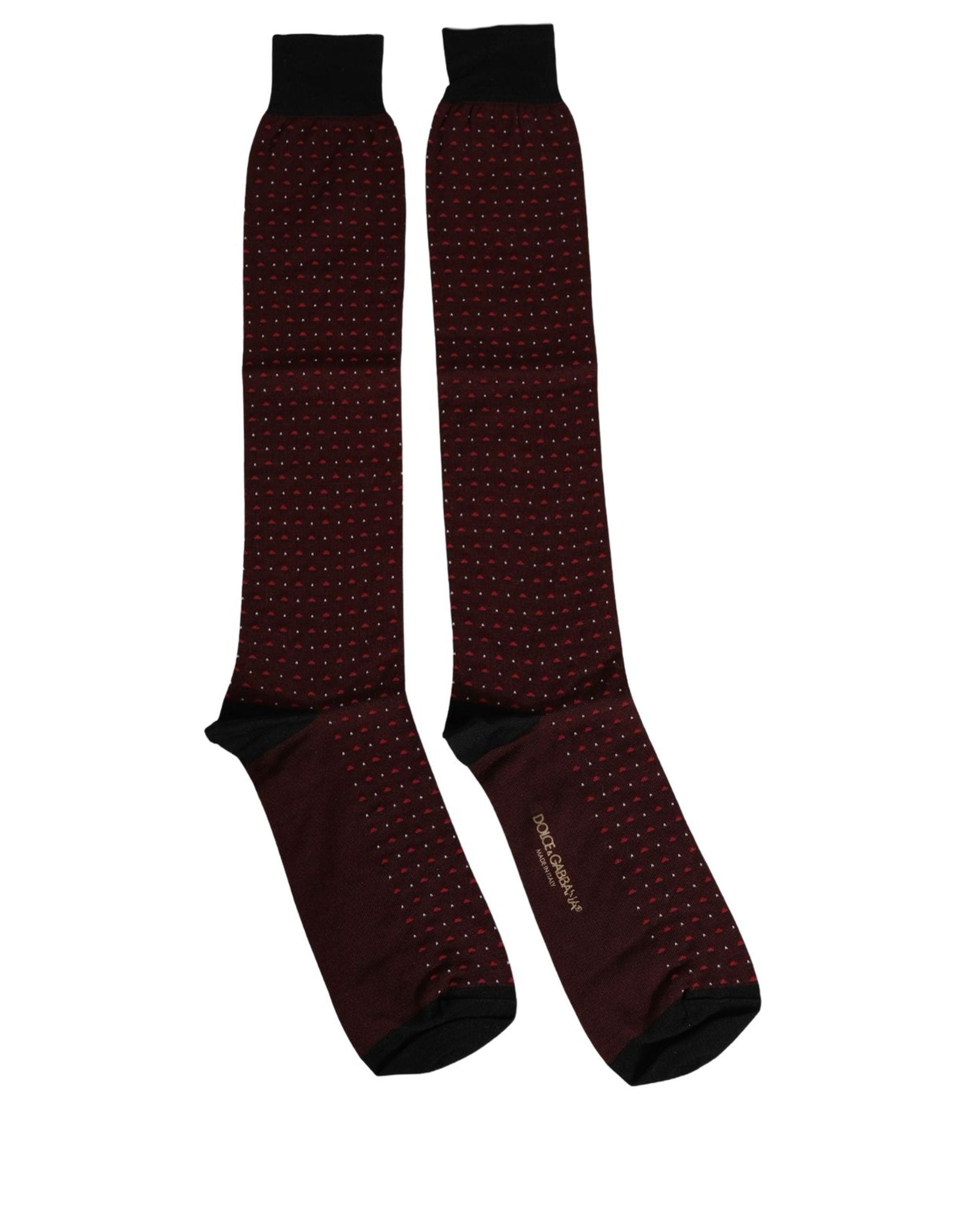 Dolce & Gabbana Burgundy Polka Dot Over The Calf Accessory Socks Dolce & Gabbana