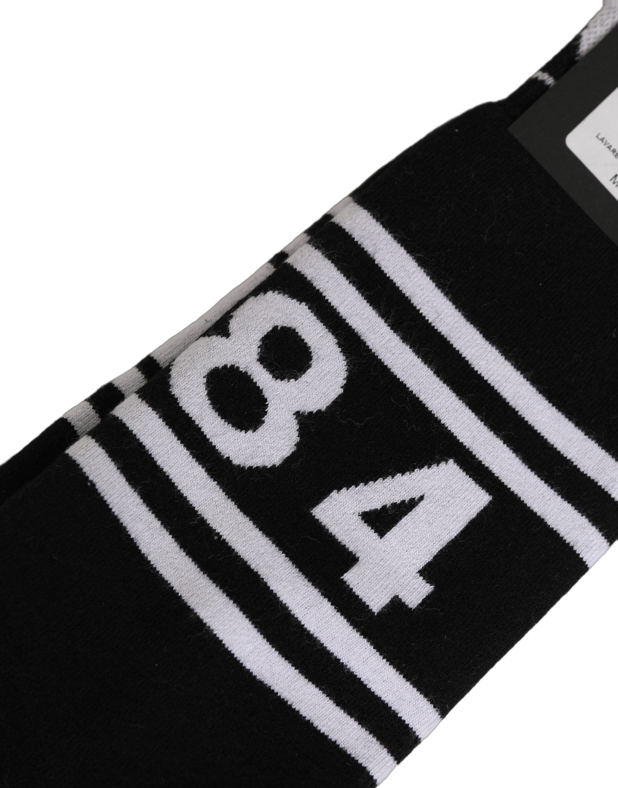 Dolce & Gabbana Black White Logo Stripes Mid Calf Accessory Socks Dolce & Gabbana