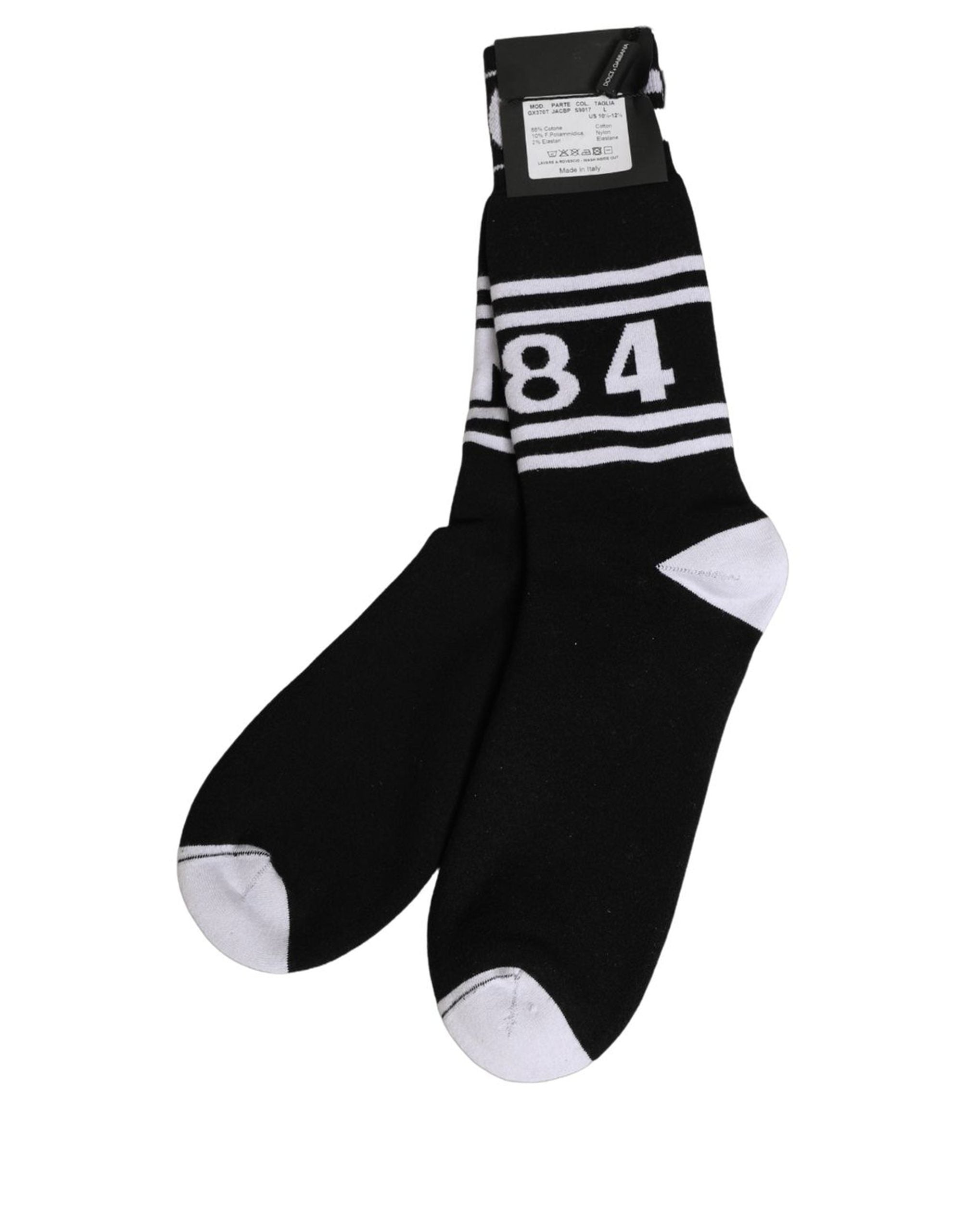Dolce & Gabbana Black White Logo Stripes Mid Calf Accessory Socks Dolce & Gabbana
