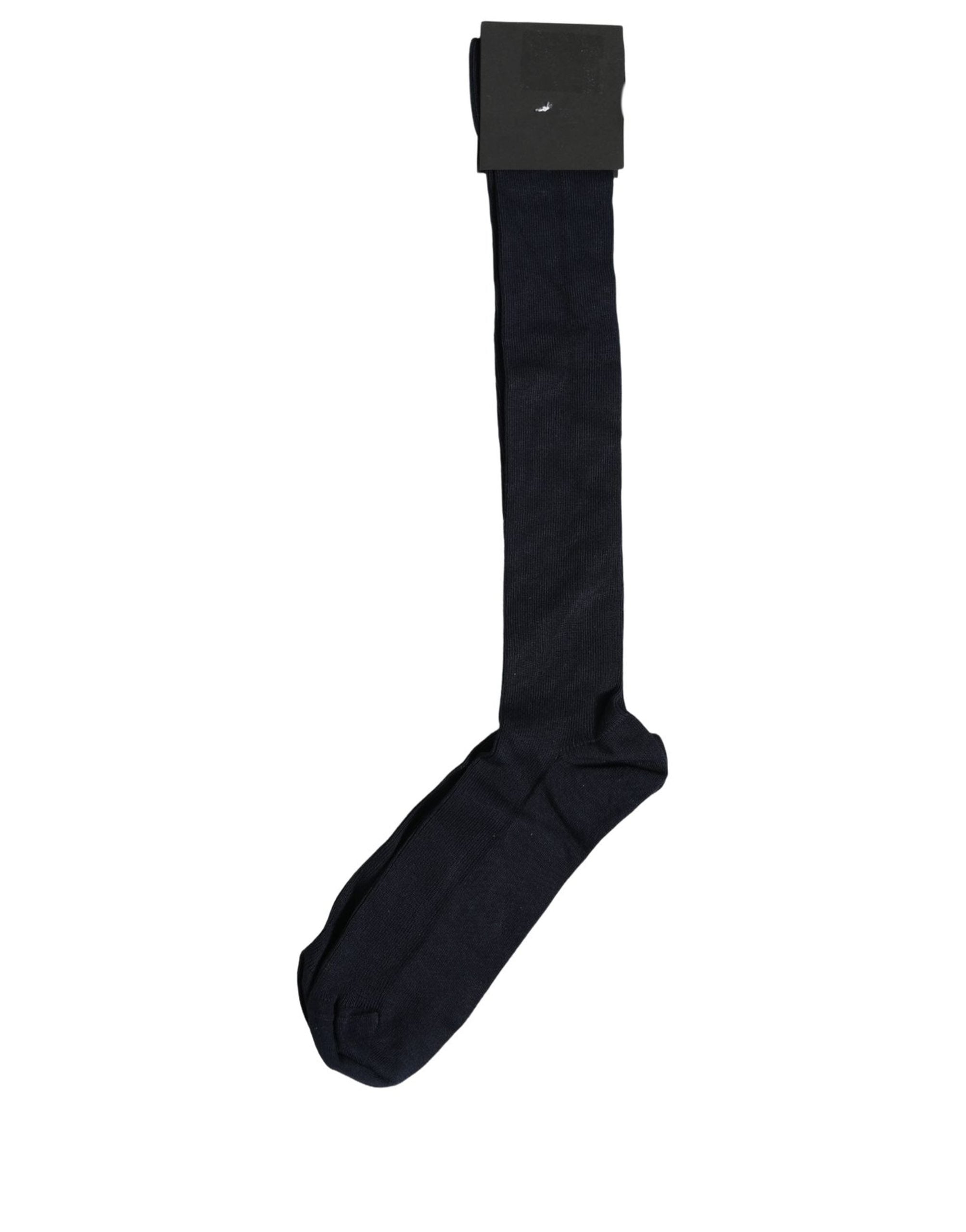 Dolce & Gabbana Men Dark Blue Viscose Over The Calf Accessory Socks Dolce & Gabbana