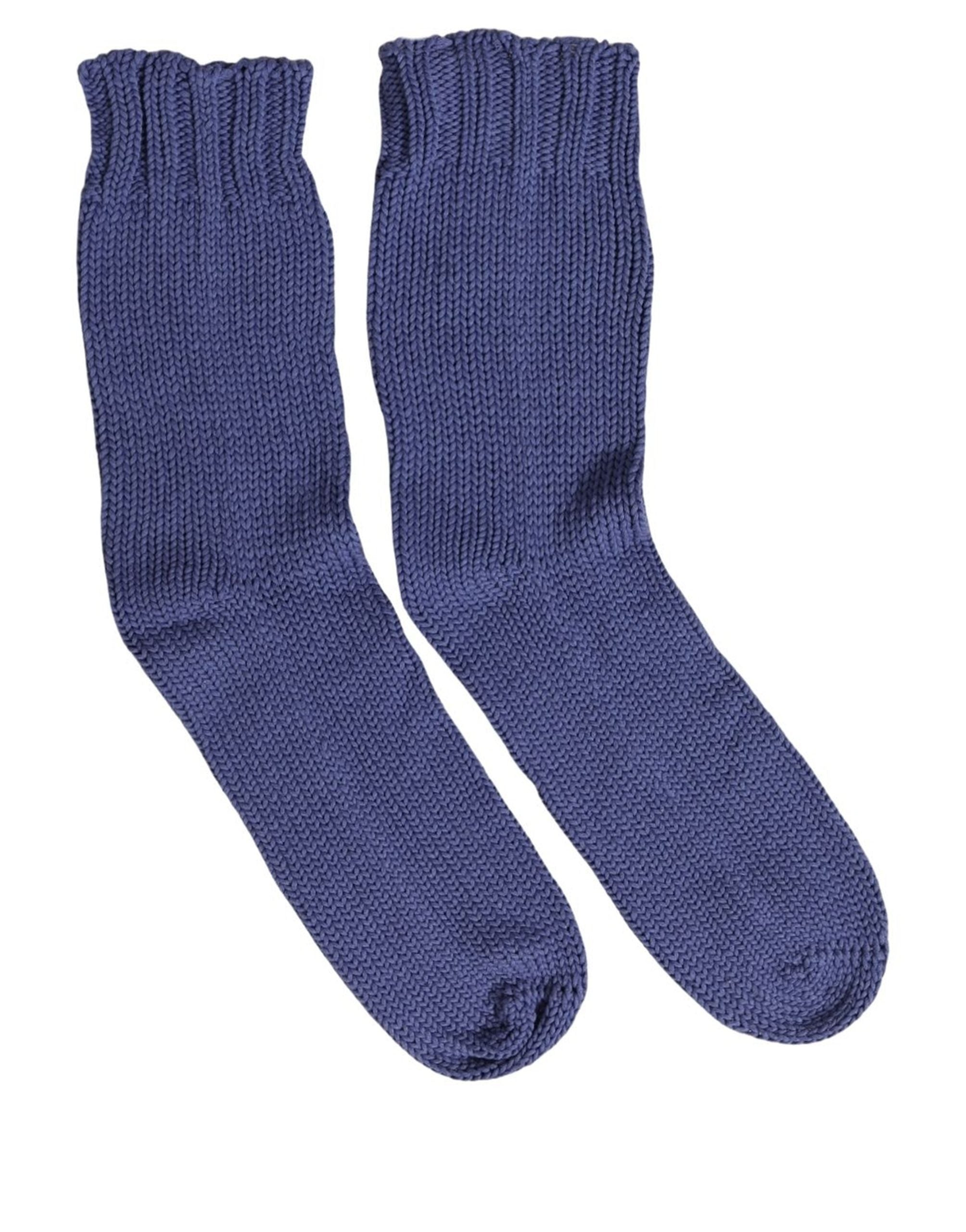 Dolce & Gabbana Men Navy Blue Cotton Ribbed Mid Calf Accessory Socks Dolce & Gabbana