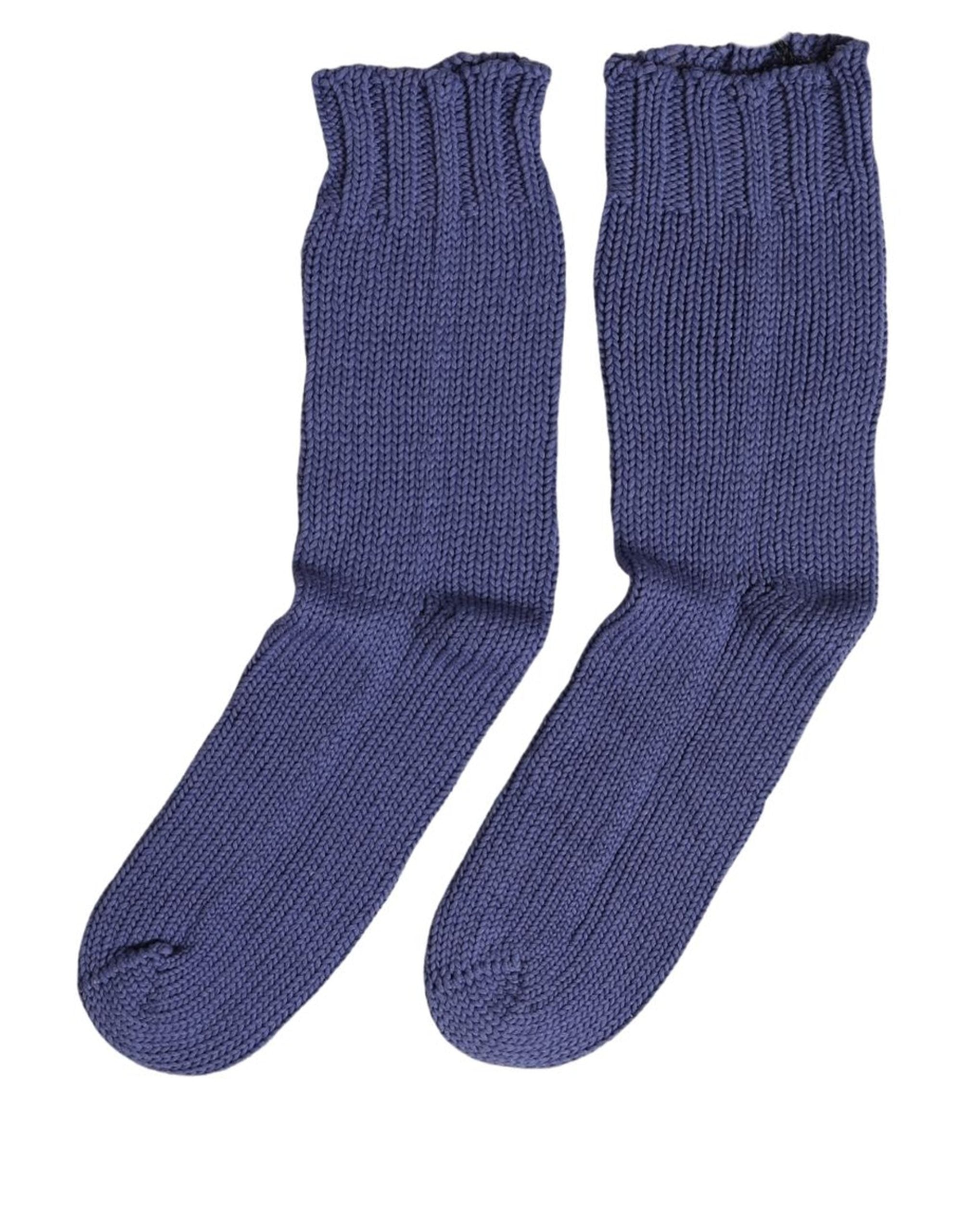 Dolce & Gabbana Men Navy Blue Cotton Ribbed Mid Calf Accessory Socks Dolce & Gabbana