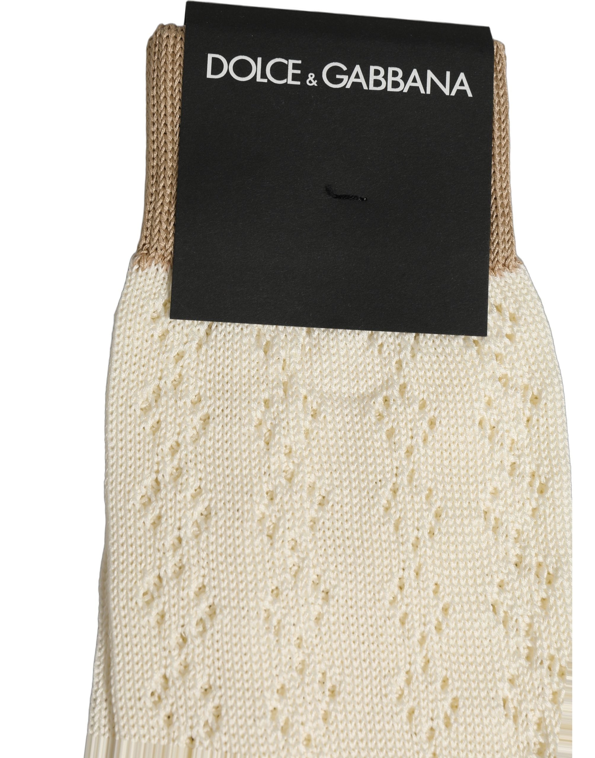 Dolce & Gabbana Off White Cotton Knit Mid Calf Accessory Socks Dolce & Gabbana