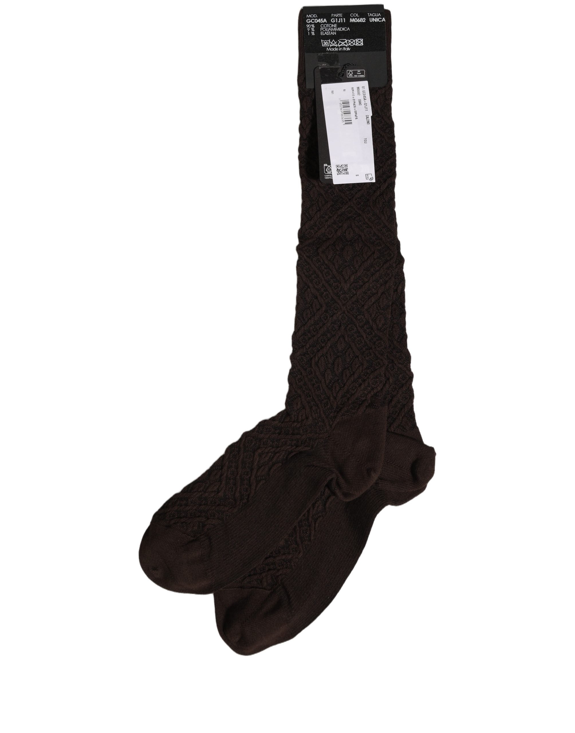 Dolce & Gabbana Dark Brown Cotton Knit Knee High Accessory One Size Socks Dolce & Gabbana