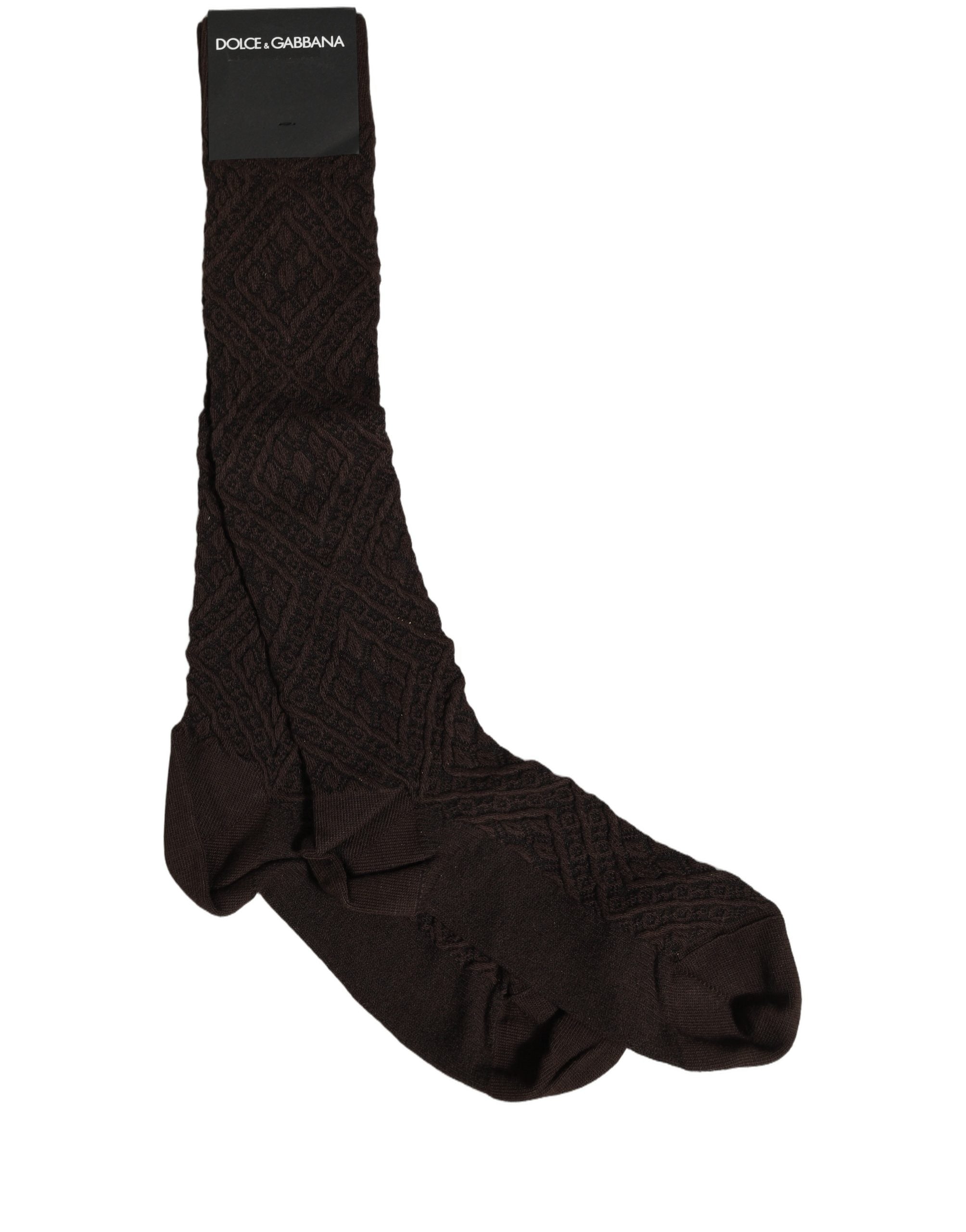 Dolce & Gabbana Dark Brown Cotton Knit Knee High Accessory One Size Socks Dolce & Gabbana