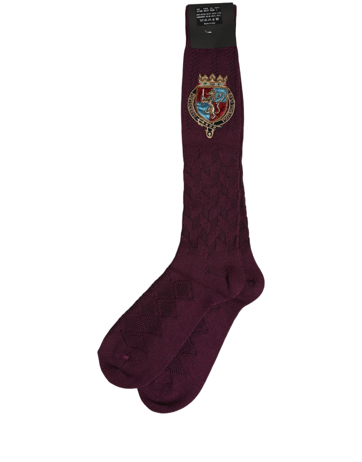 Dolce & Gabbana Burgundy Wool Crest Logo Knee High Accessory Socks Dolce & Gabbana