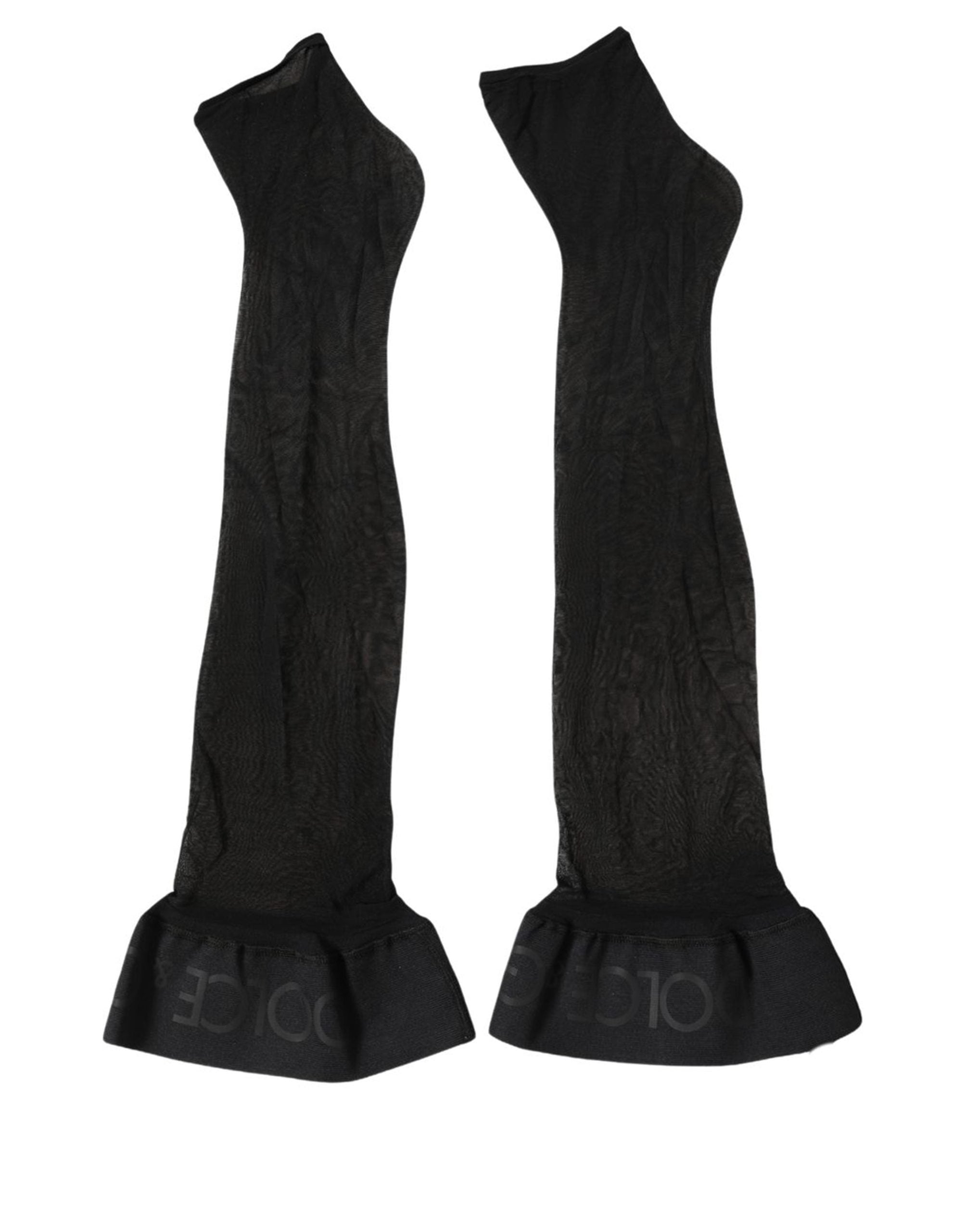 Dolce & Gabbana Black Nylon Logo Calf Long Women Accessory Socks Dolce & Gabbana