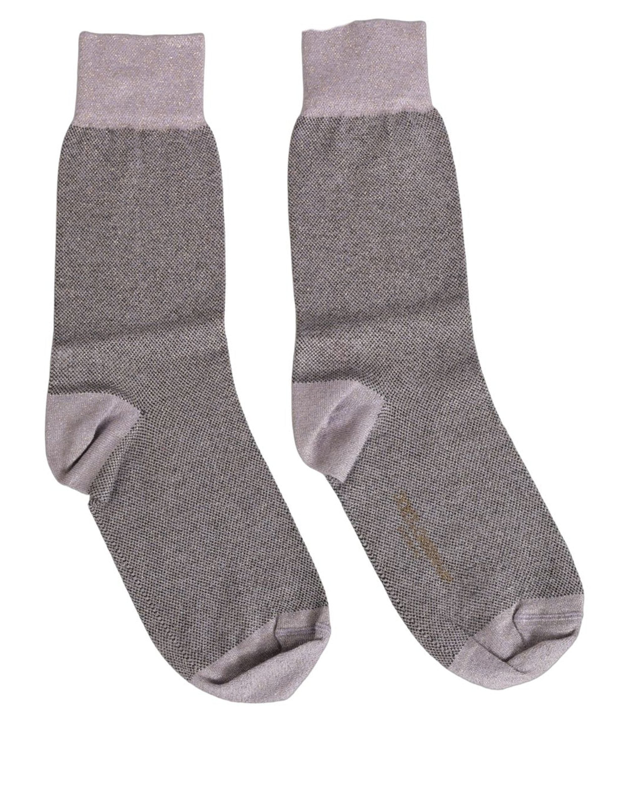 Dolce & Gabbana Charcoal Grey Logo Mid Calf Women Accessory Socks Dolce & Gabbana
