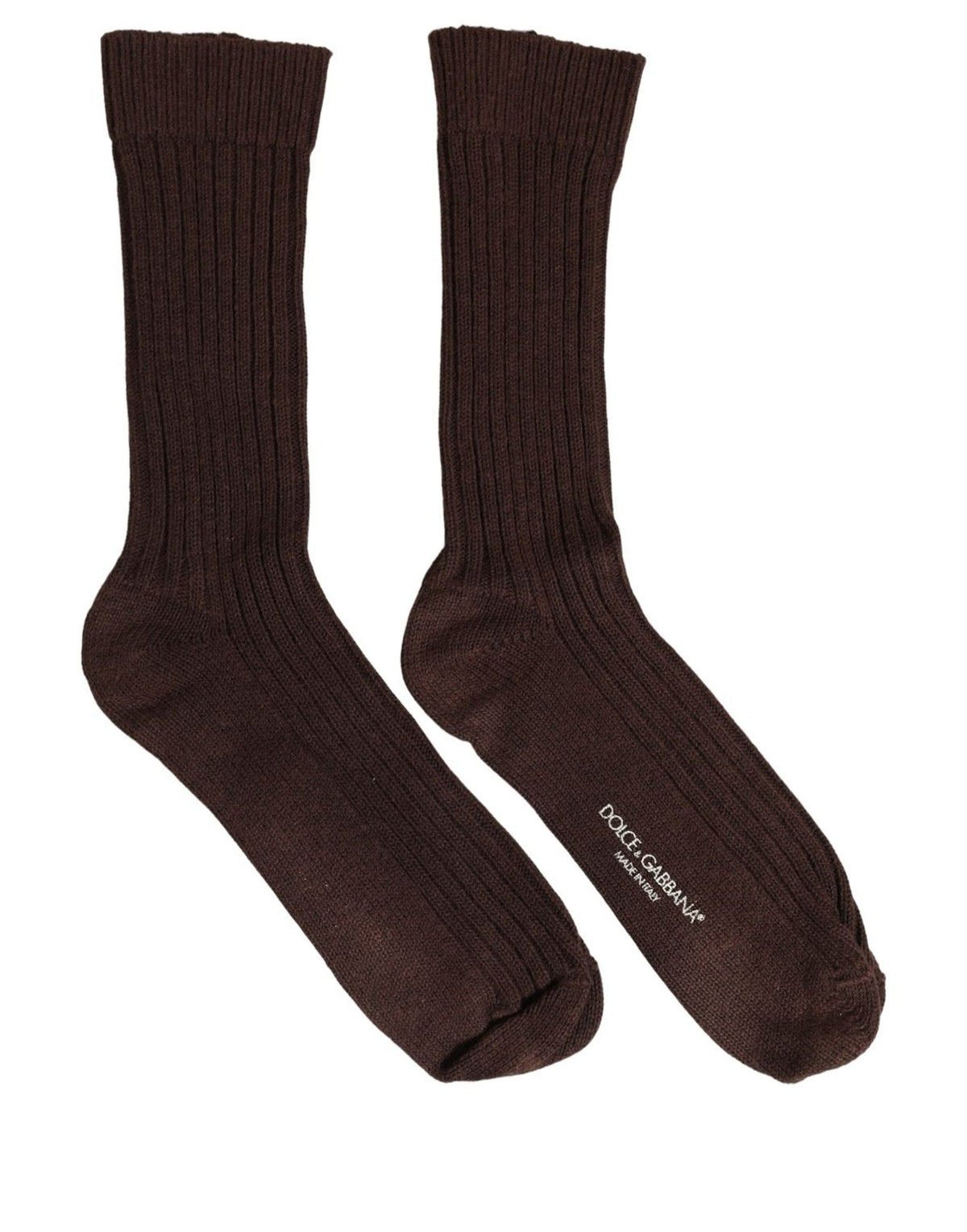 Dolce & Gabbana Dark Brown Wool DG Logo Mid Calf Accessory Socks Dolce & Gabbana