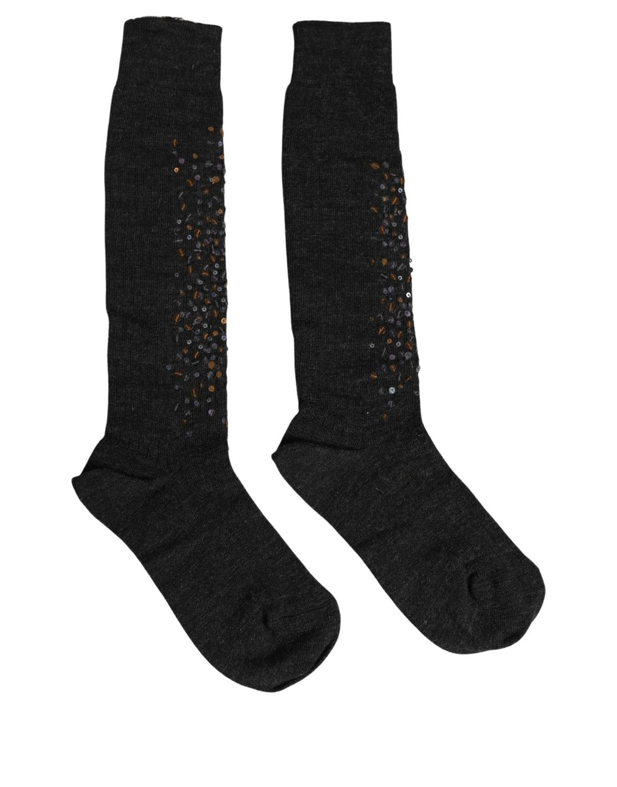 Dolce & Gabbana Dark Gray Sequined Wool Knee High Accessory Socks Dolce & Gabbana